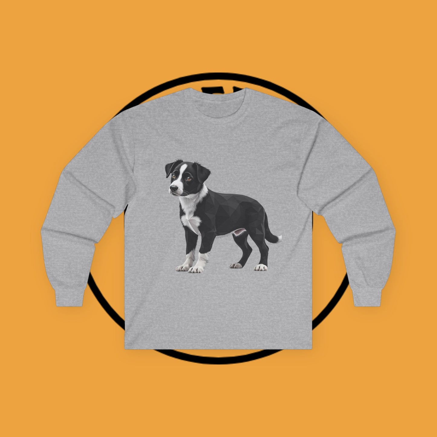 Geometric Border Collie Puppy Long Sleeve Tee - Low Poly Dog Art Shirt | Modern Pet Apparel