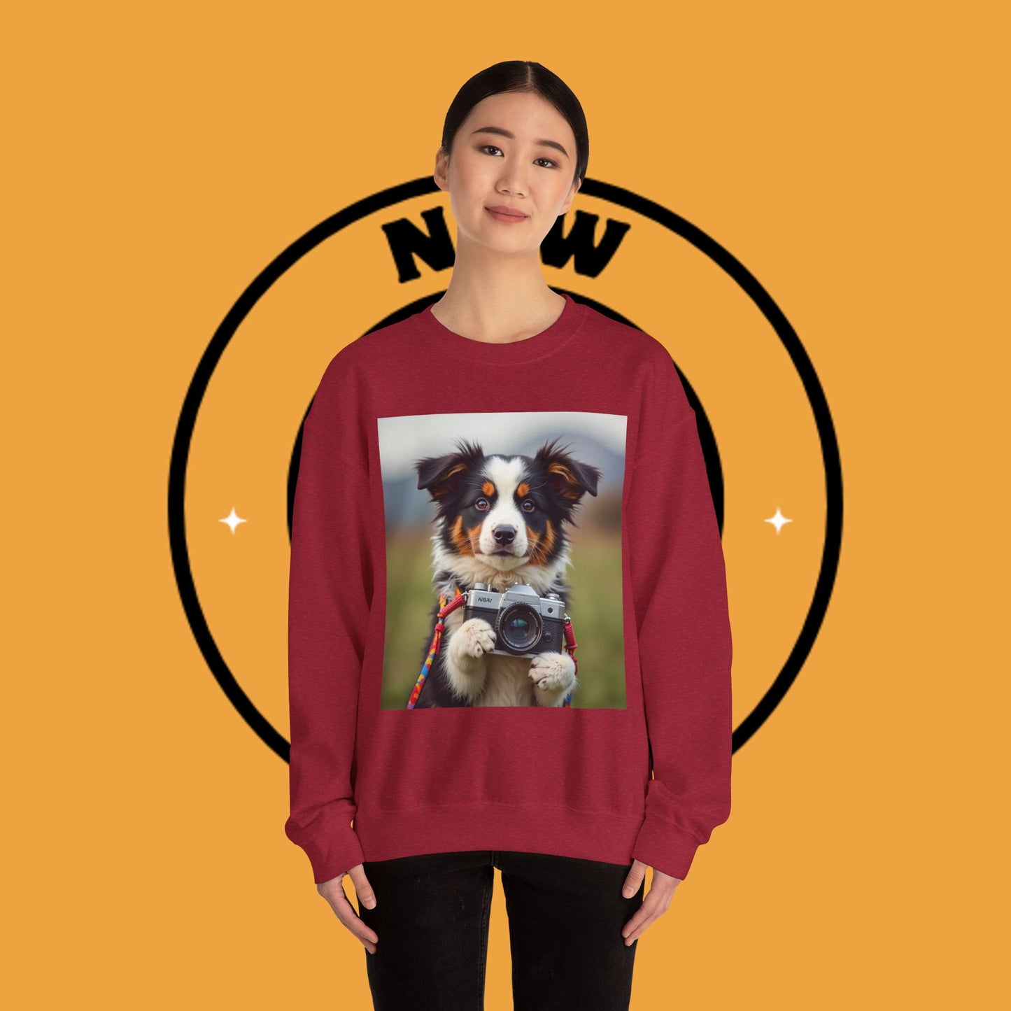 Photographer Dog Crewneck Sweatshirt - Cute Puppy with Vintage Camera Design | Photography Lover Gift