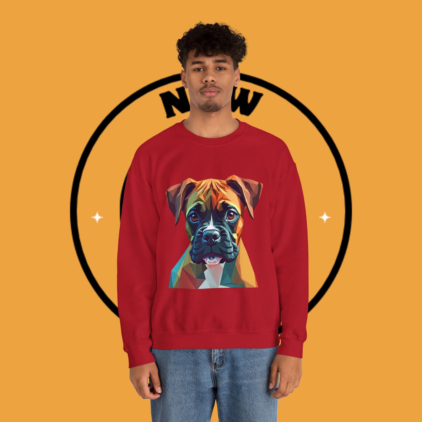 Geometric Boxer Dog Crewneck Sweatshirt - Polygon Art Pet Portrait - Modern Design Lover Gift