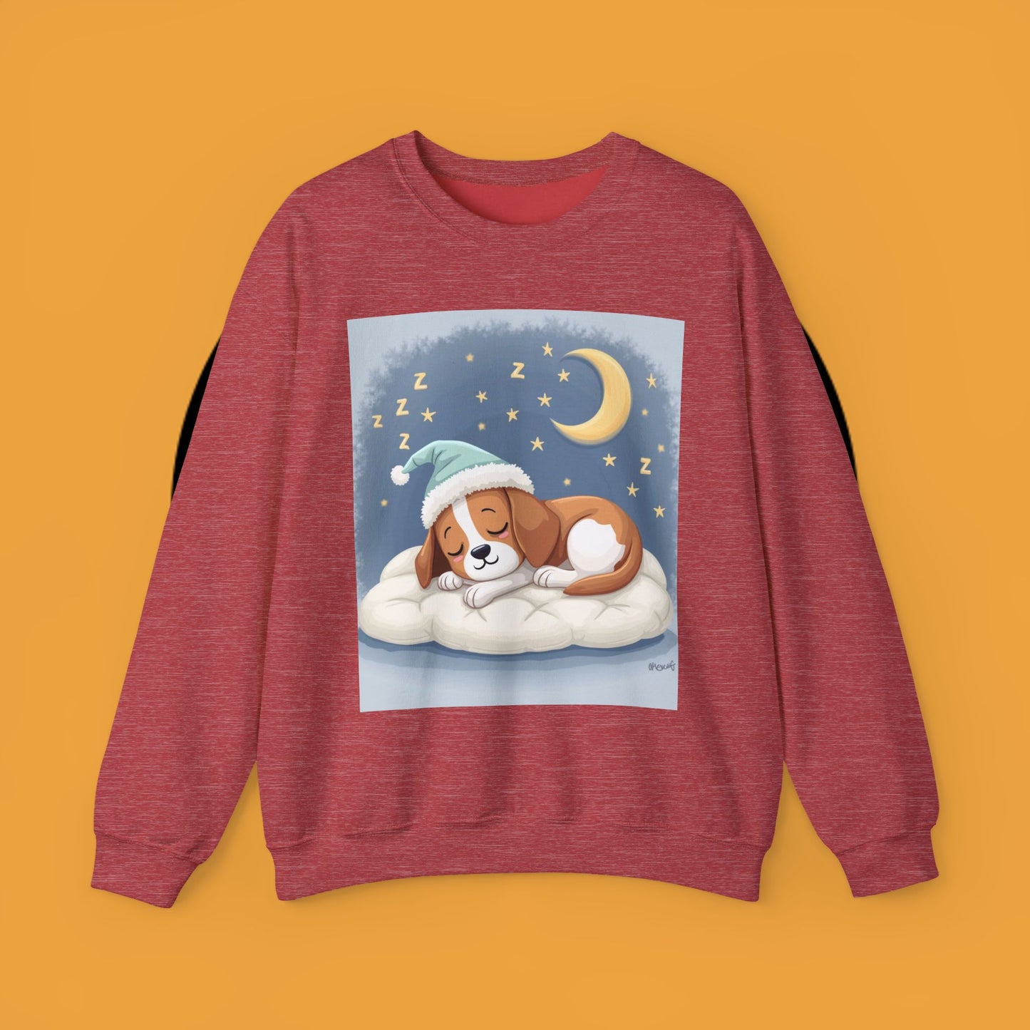 Sleeping Dog Crewneck Sweatshirt - Cute Beagle Design with Moon and Stars