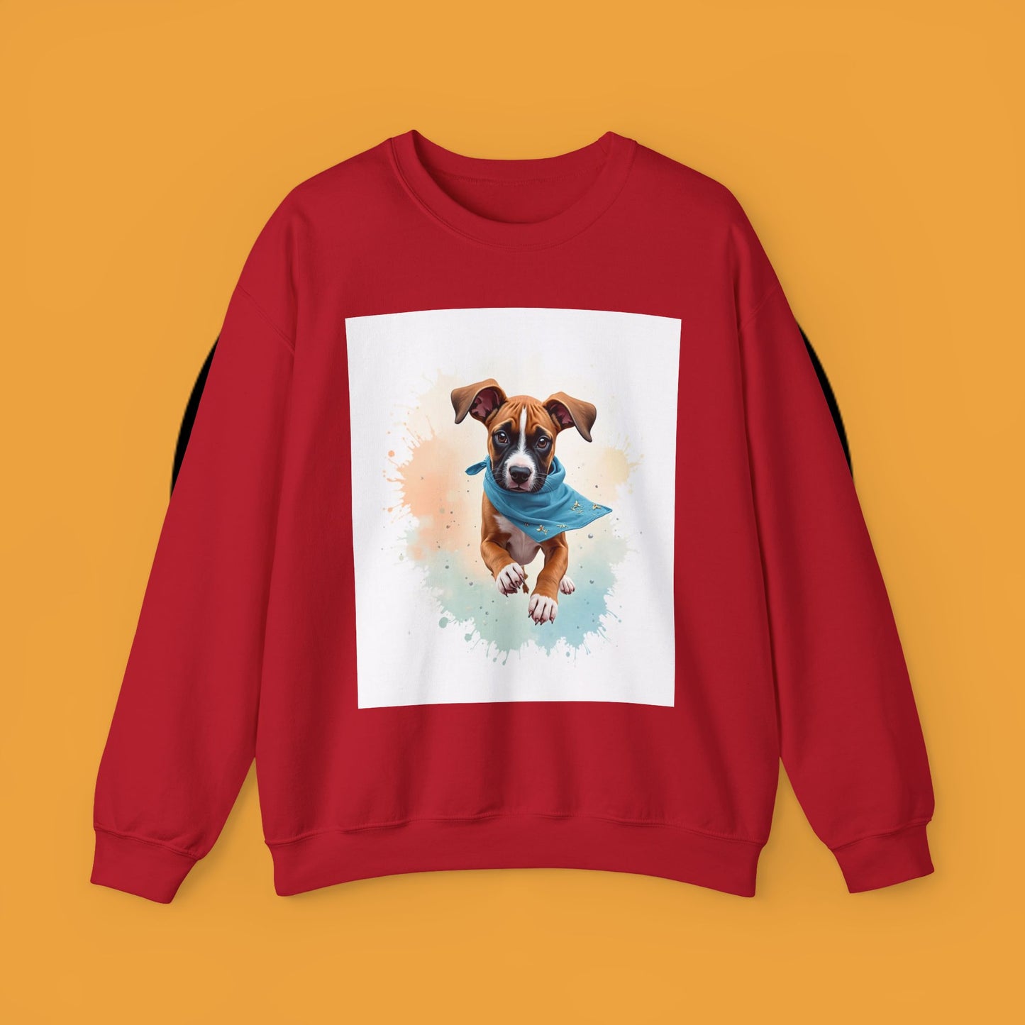 Watercolor Puppy Bandana Crewneck Sweatshirt - Artistic Dog Portrait - Unique Pet Lover Gift