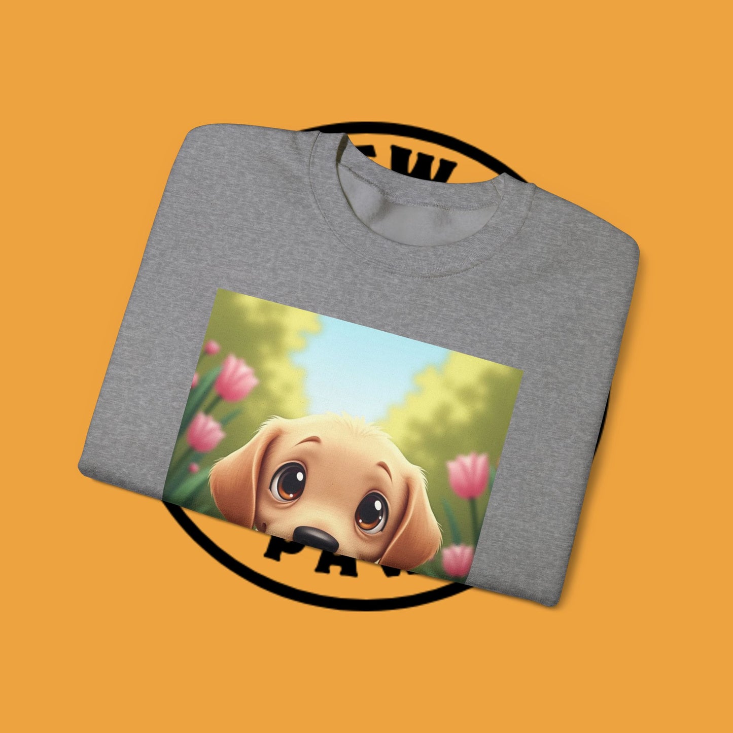 Adorable Golden Retriever Puppy in a Garden with Flowers - Cute Puppy Photo kawaii style