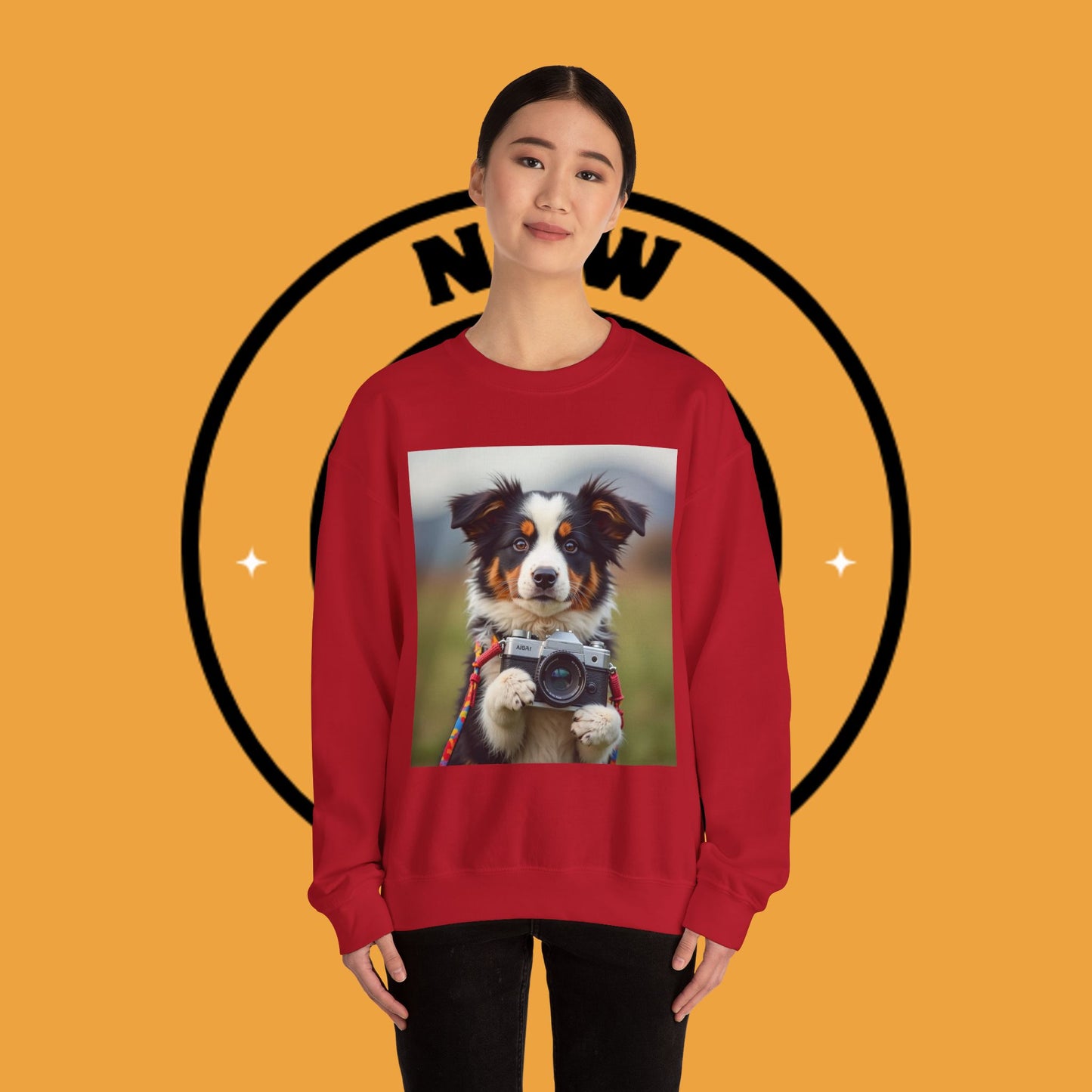 Photographer Dog Crewneck Sweatshirt - Cute Puppy with Vintage Camera Design | Photography Lover Gift