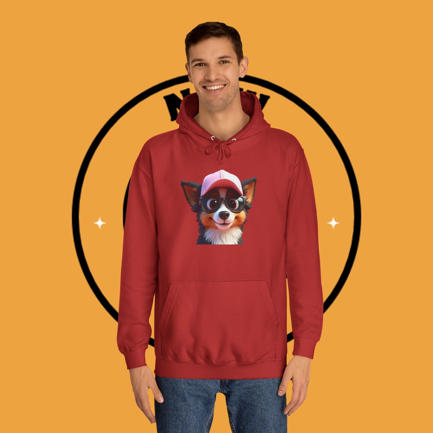 "Hipster Border Collie Puppy with Glasses & Cap Hoodie - Cute Trendy Dog Sweatshirt | Fun Design"
