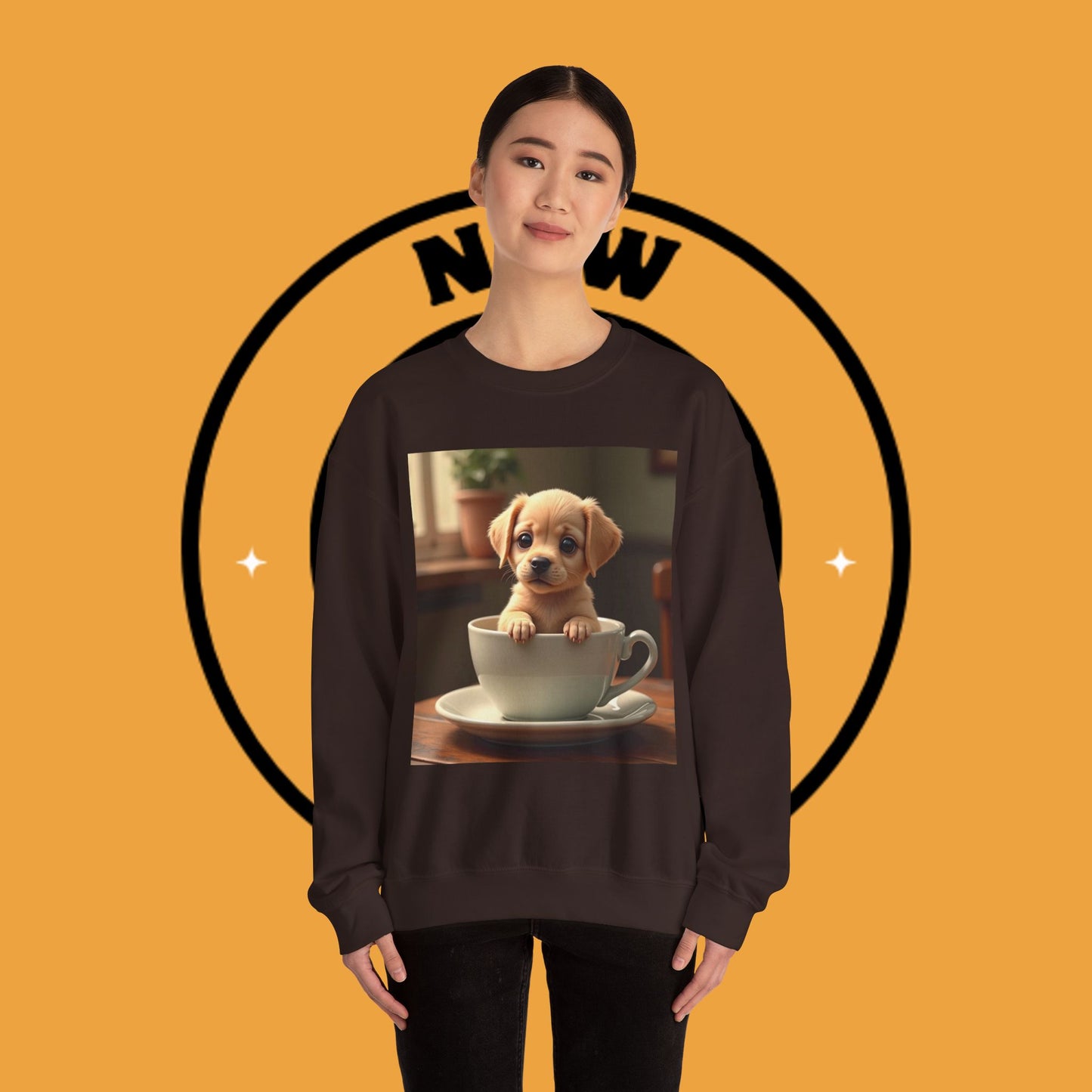 Unisex Dog Lover Crewneck Sweatshirt - Teacup Puppy: Adorable Yellow Lab in Coffee Cup