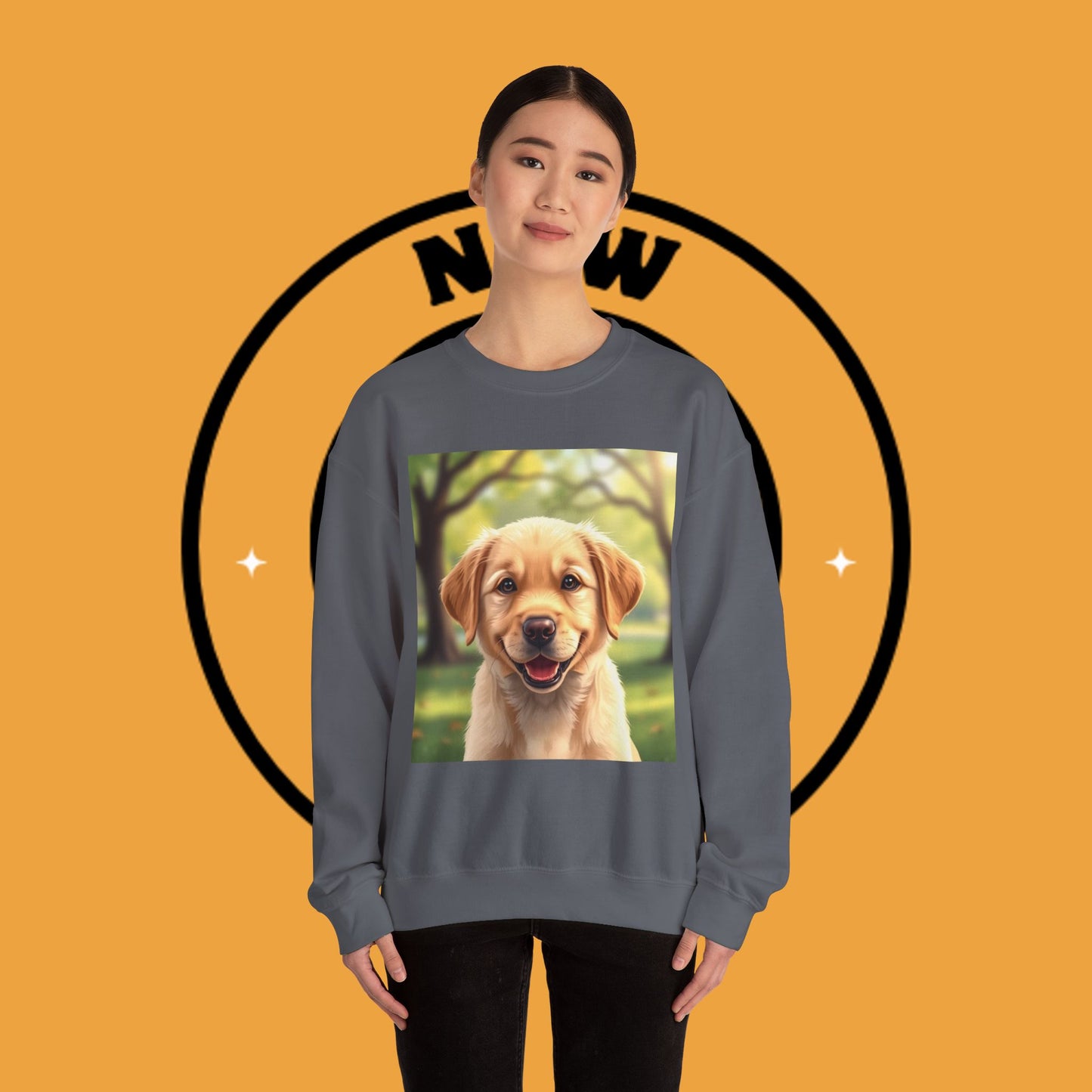 Crewneck Sweatshirt - Adorable Puppy Smiling in the Park - Sweet and Happy Golden Retriever