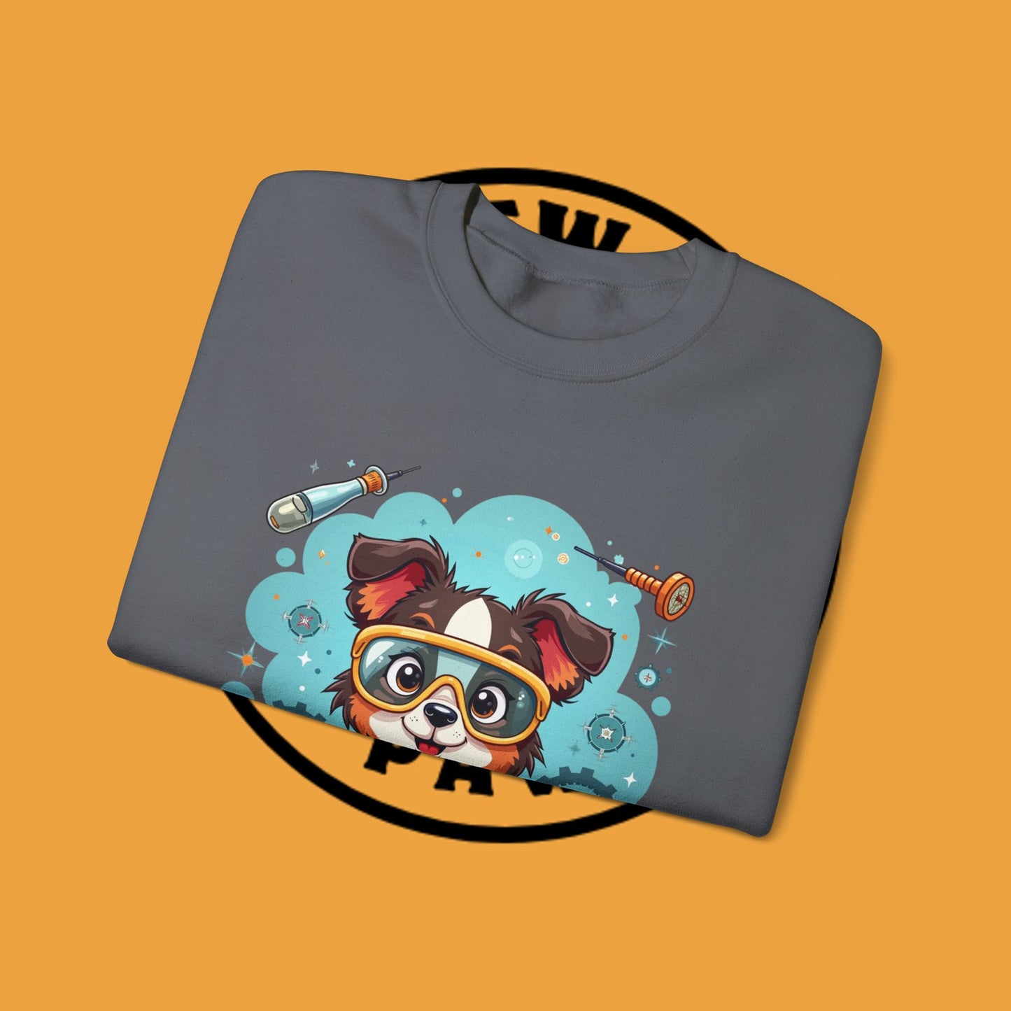 Science Dog Crewneck Sweatshirt - Cute Puppy Scientist with Lab Goggles Design | STEM Lover Gift