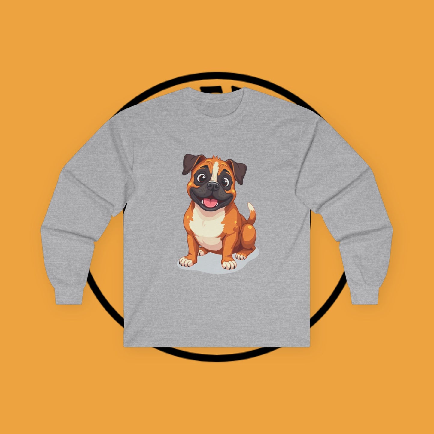 Adorable Boxer Puppy Long Sleeve T-Shirt - Happy Fawn Boxer Baby Dog Design