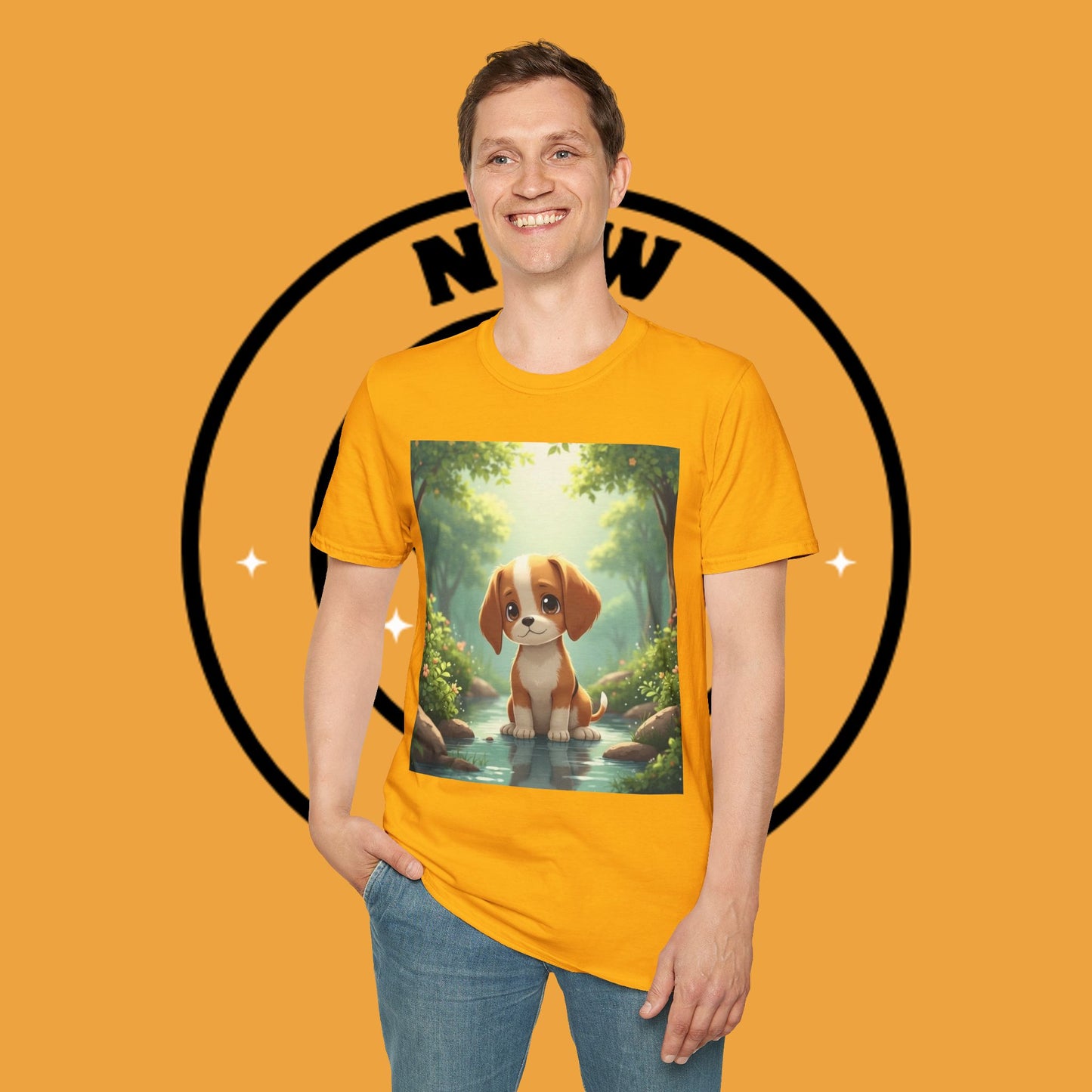 Magical Forest Beagle Puppy T-Shirt - Enchanted Nature Scene with Adorable Dog Design