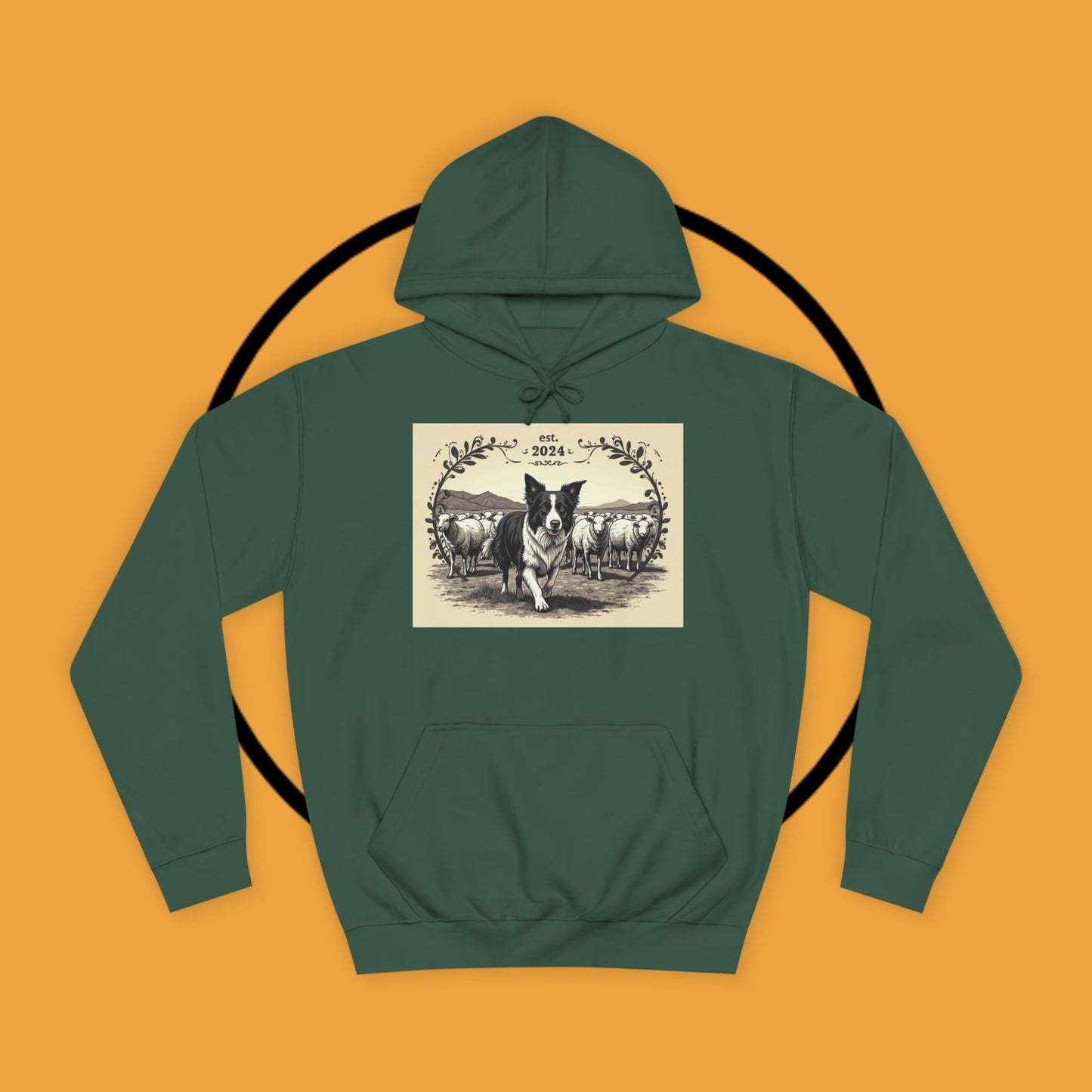 "Border Collie Sheep Herding Hoodie - Vintage Farm Life Est. 2024 Sweatshirt | Premium Pastoral Dog Design"