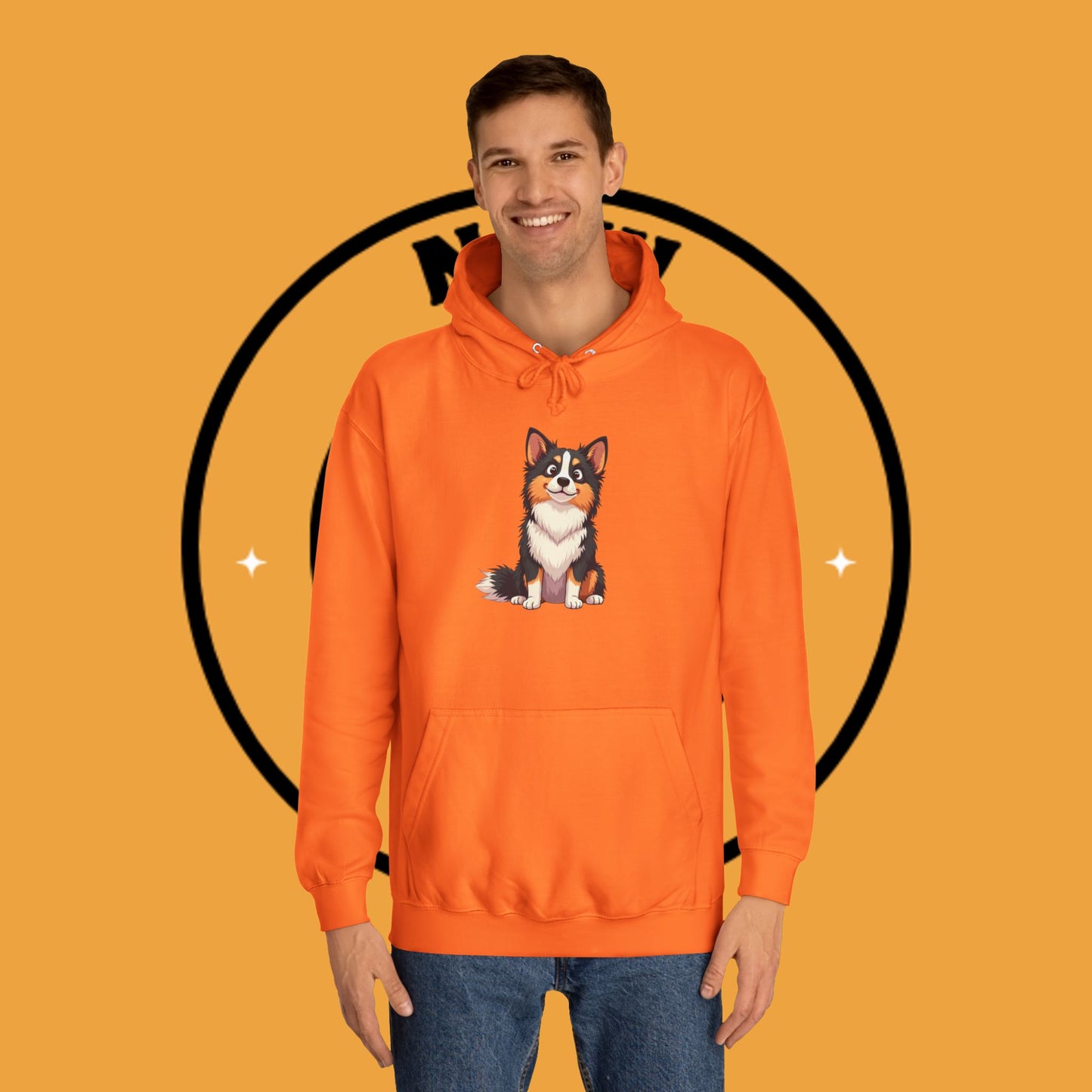 "Cute Tricolor Puppy Hoodie - Adorable Cartoon Dog Design | Kawaii Animal Streetwear for Dog Lovers"