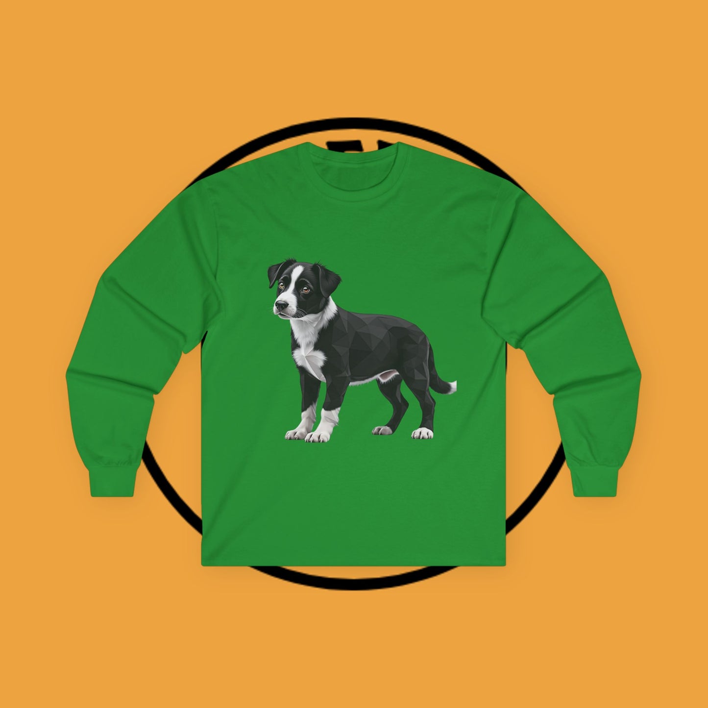 Geometric Border Collie Puppy Long Sleeve Tee - Low Poly Dog Art Shirt | Modern Pet Apparel