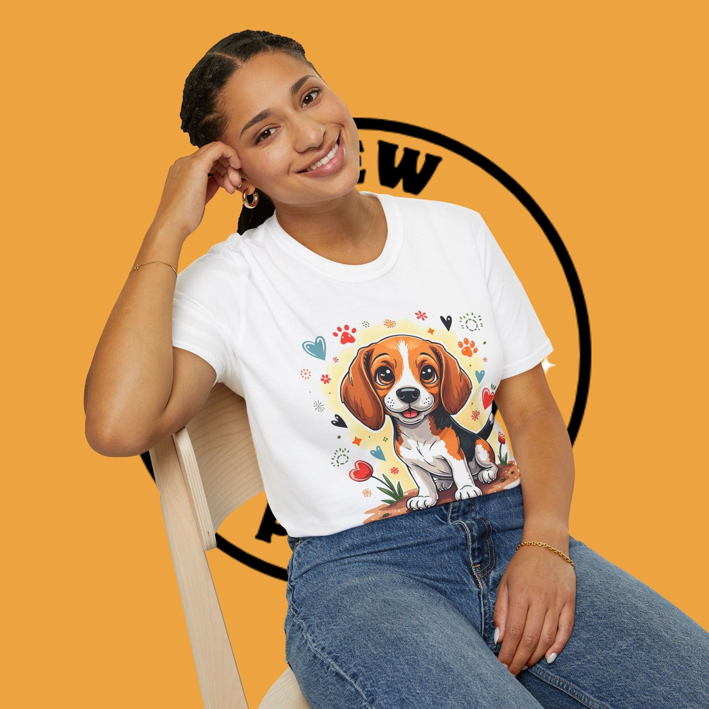Adorable Beagle Puppy with Hearts & Paws T-Shirt - Cute Dog Love Design Graphic Tee