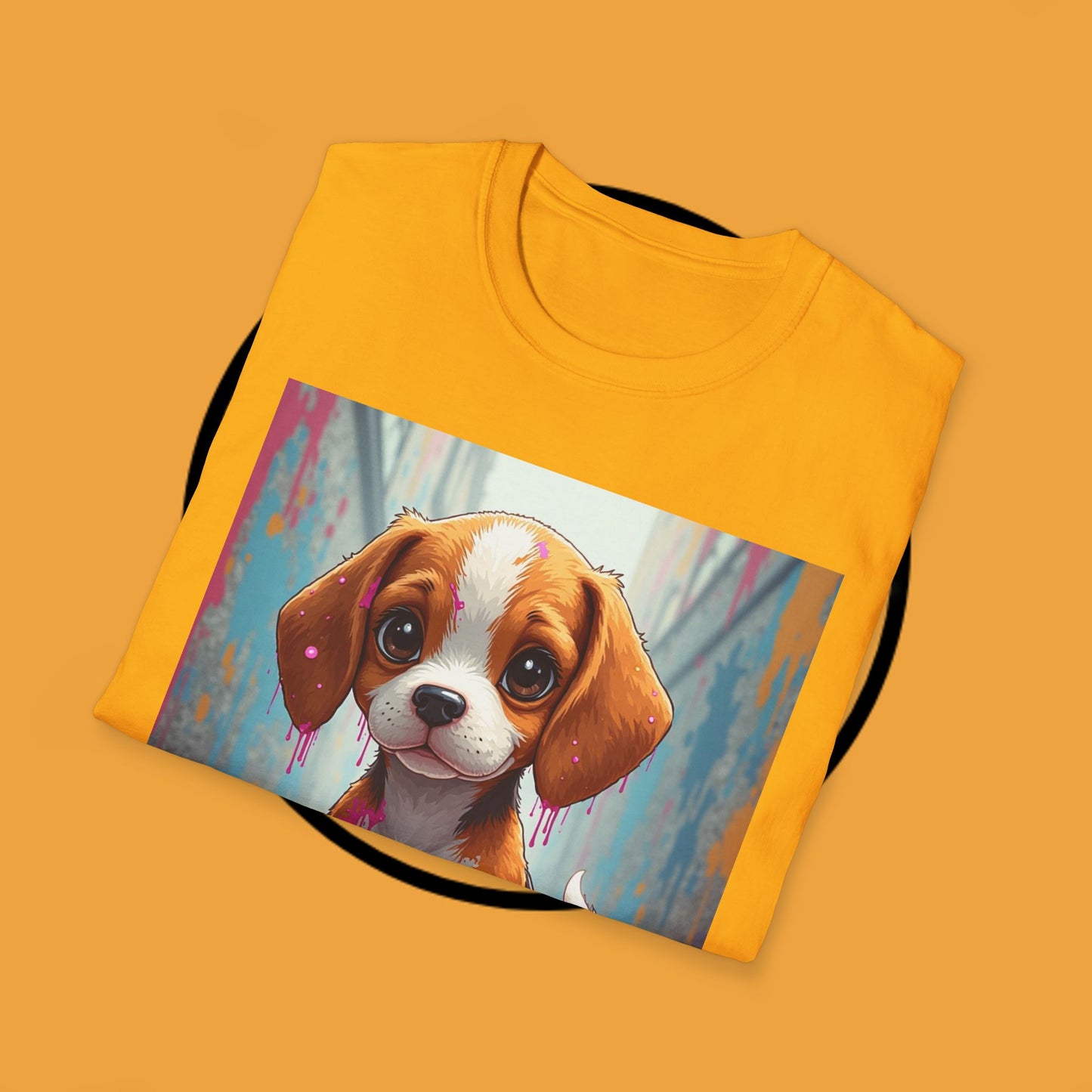 Beagle Street Art T-Shirt - Urban Paint Splatter Dog Design | Artistic Puppy Graffiti Tee for Creative Souls