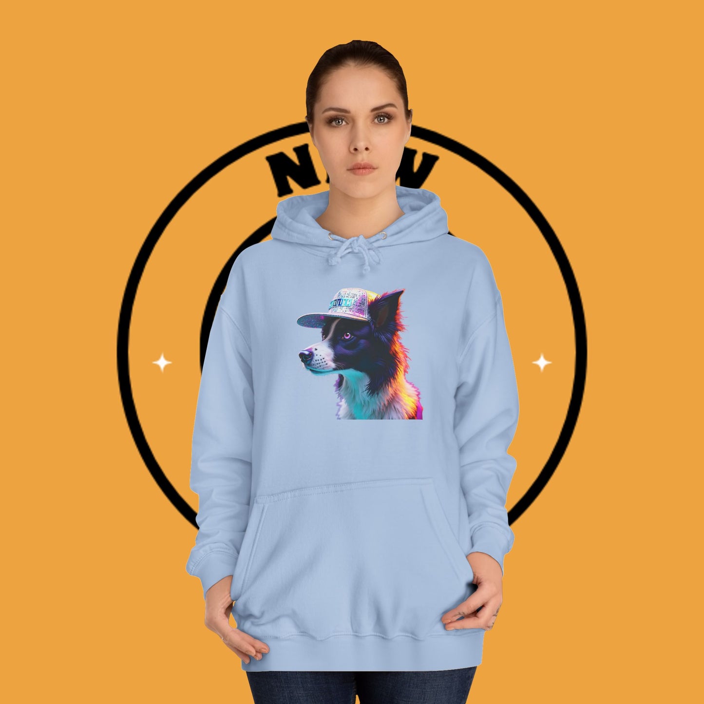 "Neon Rainbow Dog Hoodie - Vibrant Border Collie Street Art Design | Unisex Premium Streetwear"