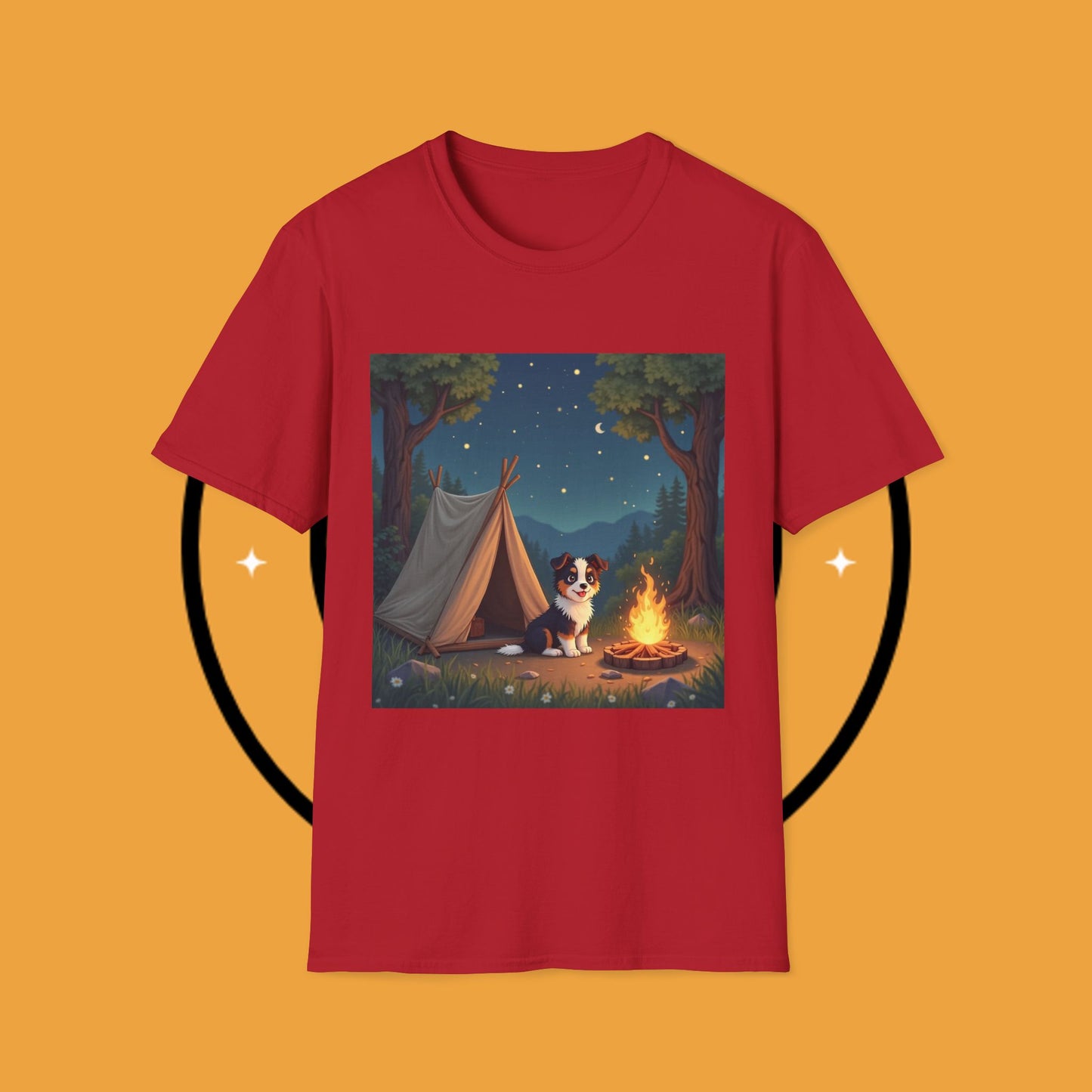 "Camping Adventure Border Collie" - Outdoor Adventure Dog T-Shirt - Border Collie Camping T-Shirt - Outdoor Adventure Dog Under Stars Tee | Nature Lover Pet Gift
