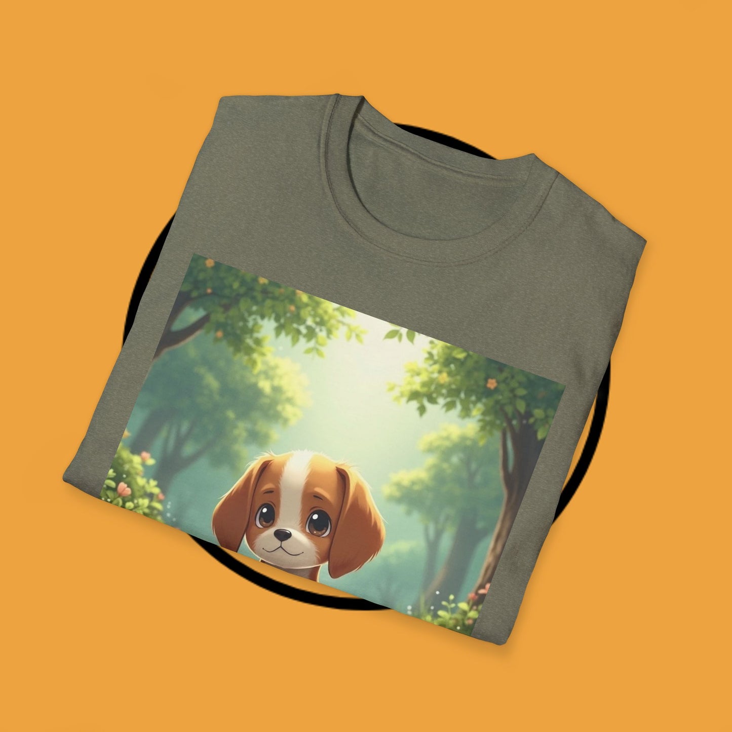 Magical Forest Beagle Puppy T-Shirt - Enchanted Nature Scene with Adorable Dog Design