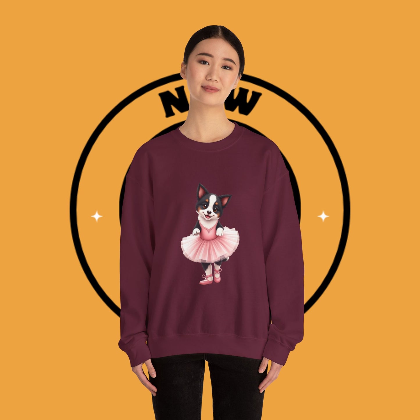 Cute Ballet Dog Crewneck Sweatshirt - Dancing Puppy in Pink Tutu Design | Kawaii Animal Lover Gift