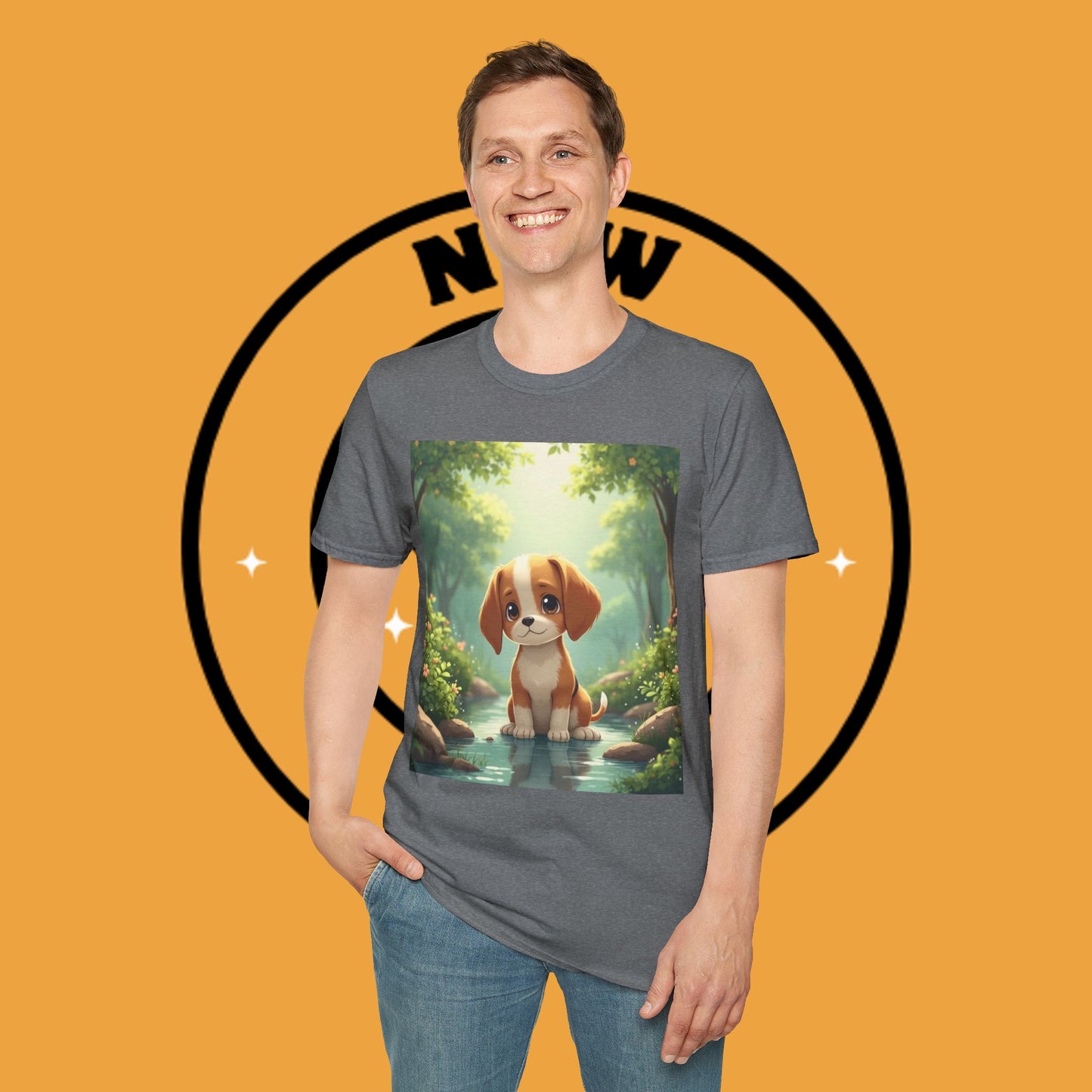 Magical Forest Beagle Puppy T-Shirt - Enchanted Nature Scene with Adorable Dog Design