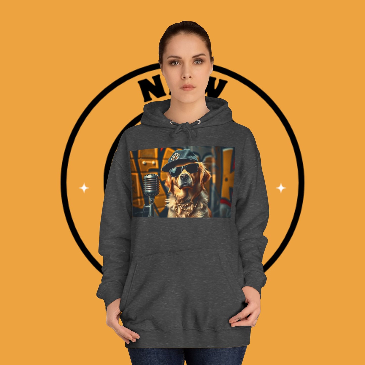 Hip Hop Hound - Cool Dog Rapper with Microphone - Rapper Dog Hoodie: Street Style Icon with Retro Vibes - Unisex Hoodie