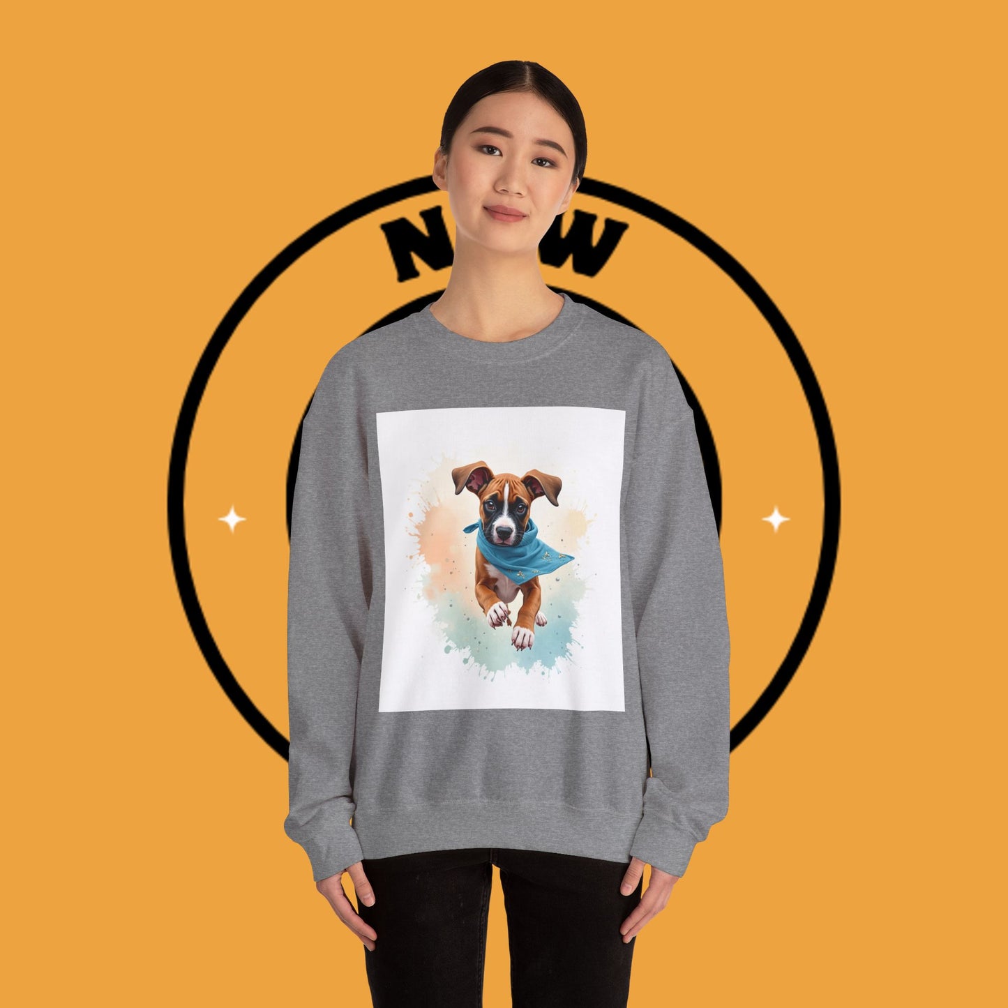 Watercolor Puppy Bandana Crewneck Sweatshirt - Artistic Dog Portrait - Unique Pet Lover Gift