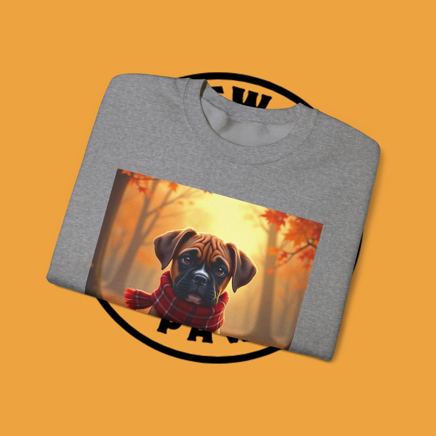 Cute Boxer Puppy Autumn Crewneck Sweatshirt | Fall Dog Lover Gift | Cozy Plaid Scarf Design