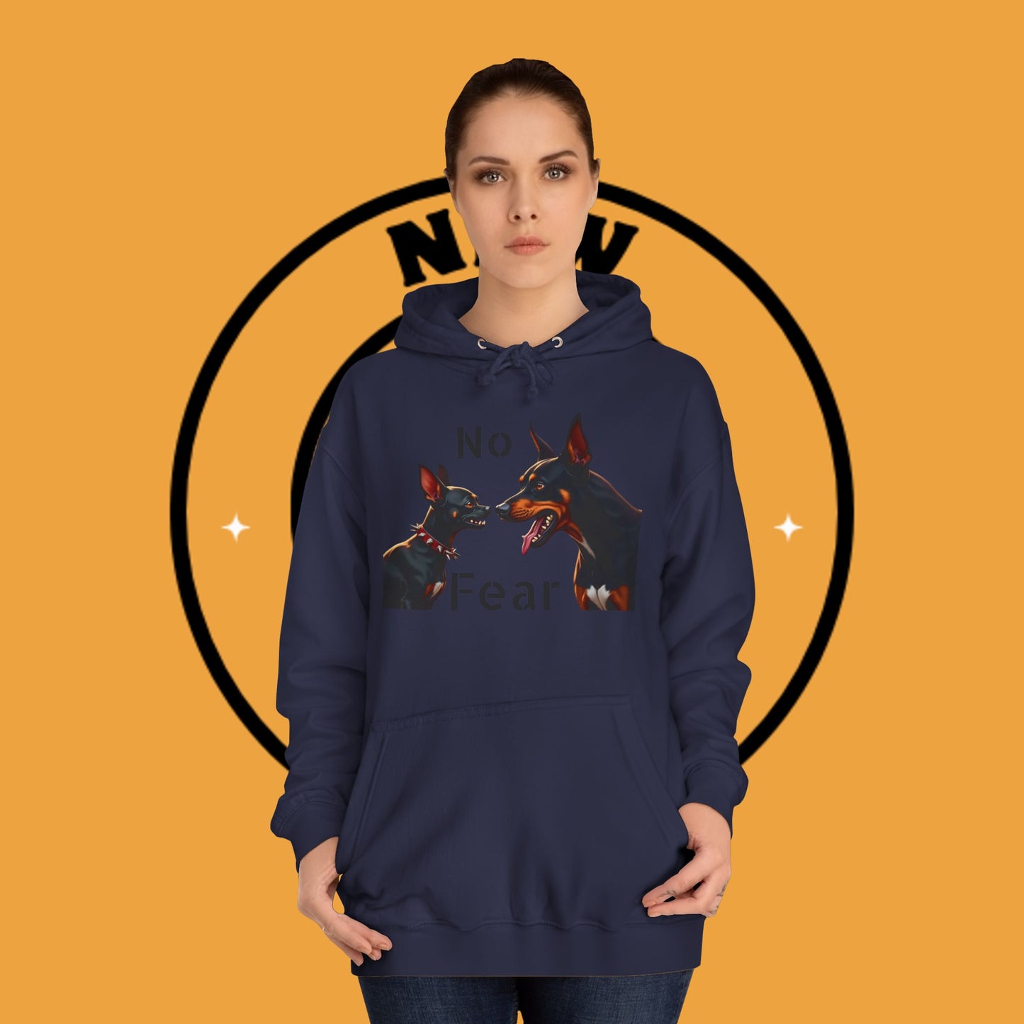 "Fearless Chihuahua vs Doberman Hoodie | Small Dog Big Attitude | David Goliath Pet Art | Brave Little Dog Gift"