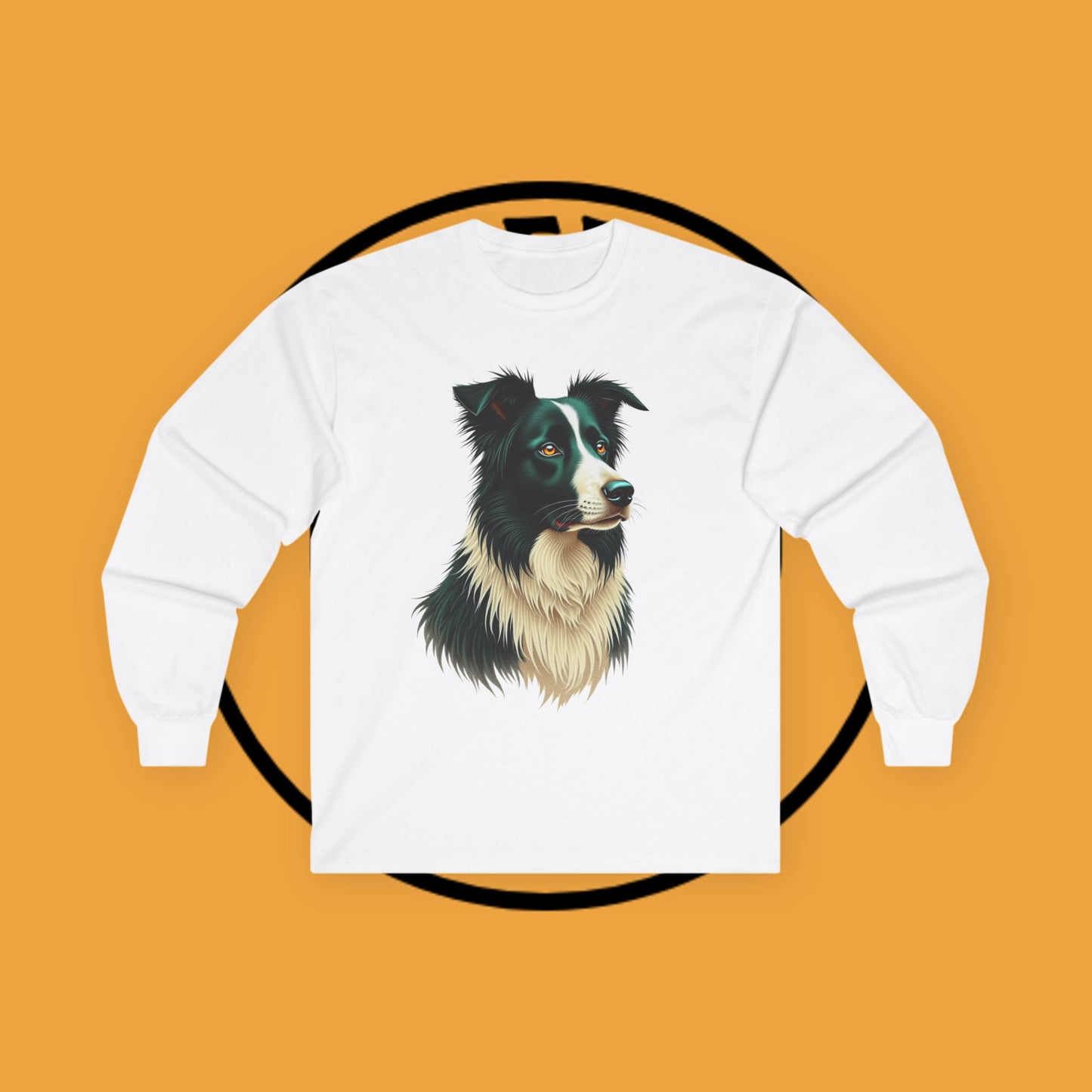 "Majestic Border Collie Portrait Long Sleeve Tee - Realistic Dog Art Shirt - Premium Canine Breed Apparel"