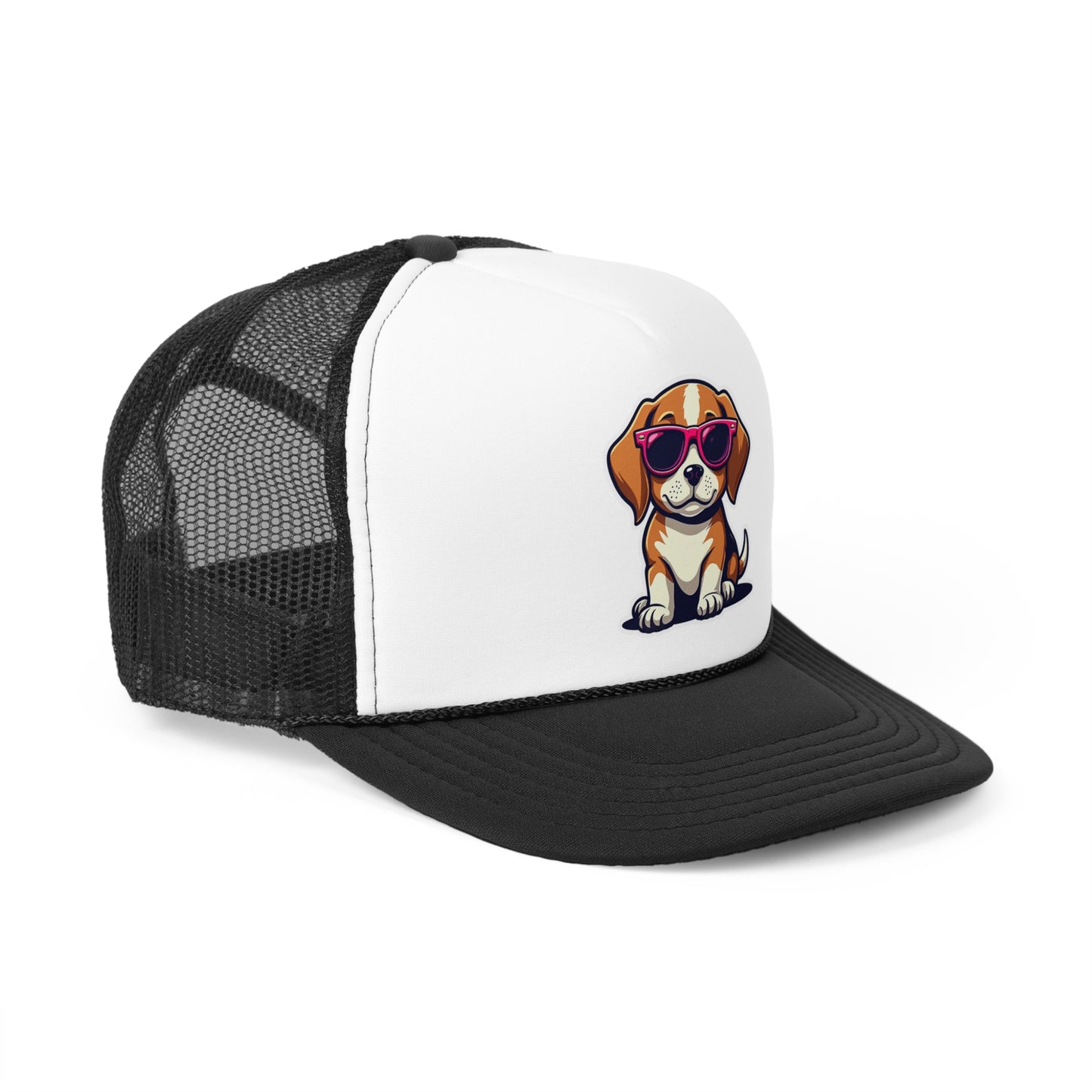 Cool Beagle Dog with Pink Sunglasses Trucker Hat | Adjustable Mesh Back Baseball Hat - Adorable Dog Lover Unisex Cap