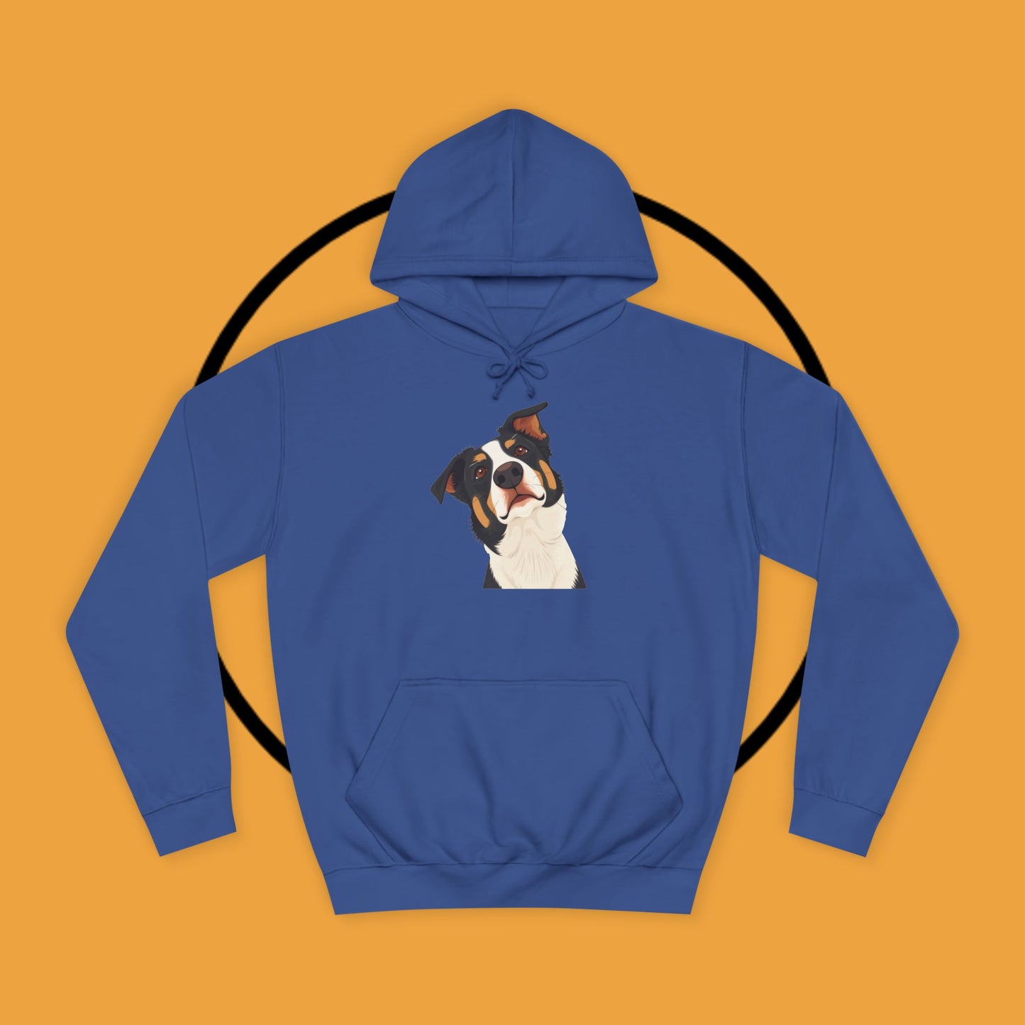 "Happy Border Collie Hoodie - Playful Cartoon Dog with Tilted Head Design | Cute Animal Streetwear"
