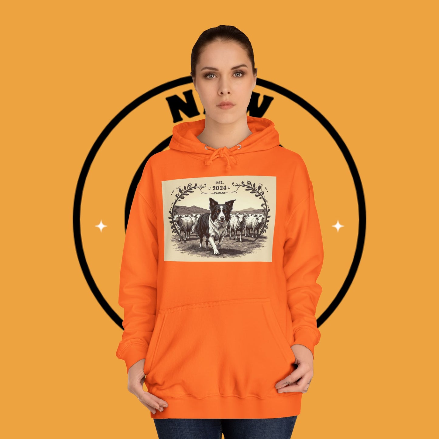 "Border Collie Sheep Herding Hoodie - Vintage Farm Life Est. 2024 Sweatshirt | Premium Pastoral Dog Design"