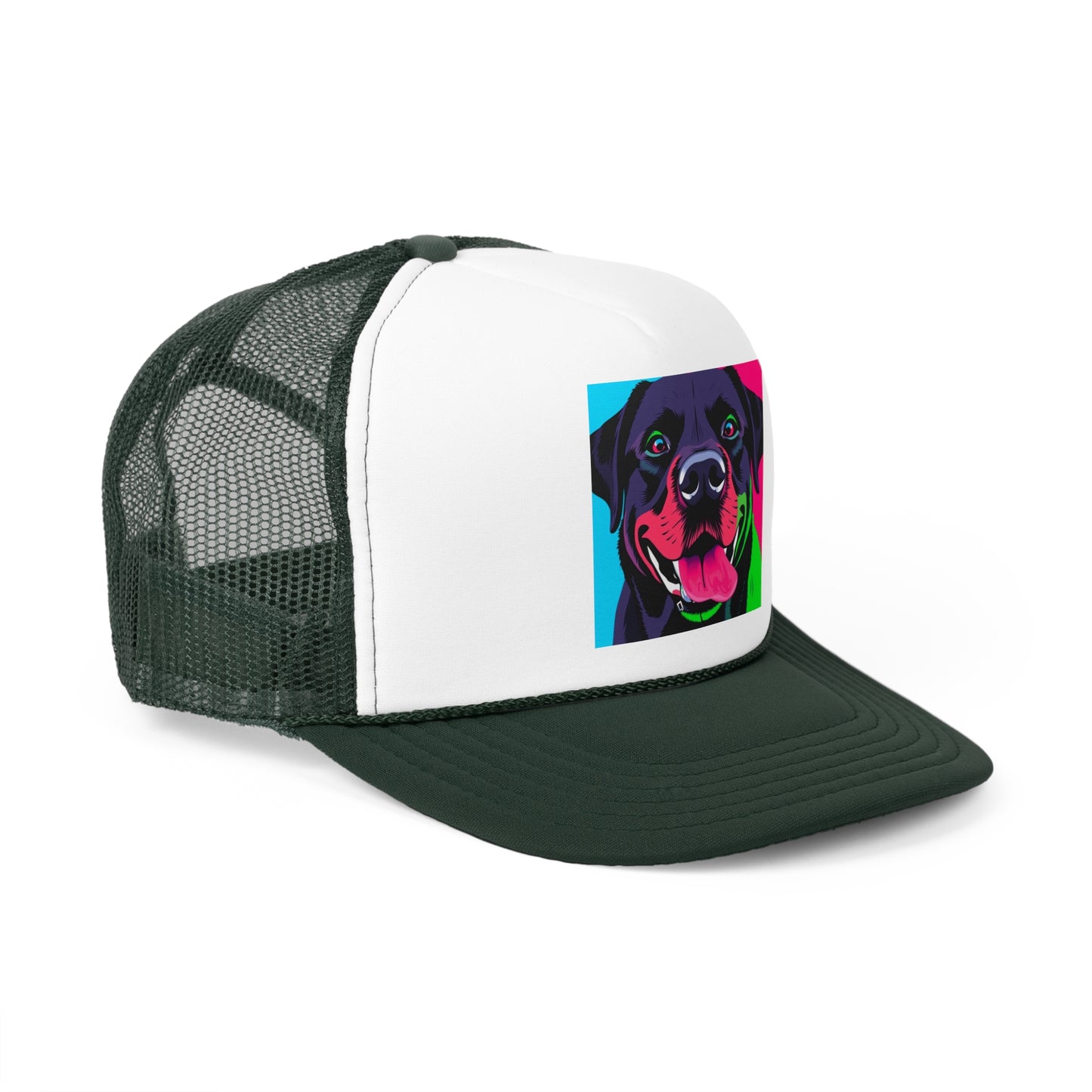 Psychedelic Pop Art Dog Trucker Hat - Vibrant Neon Colors Lab Portrait Cap - Perfect for Pet Lovers
