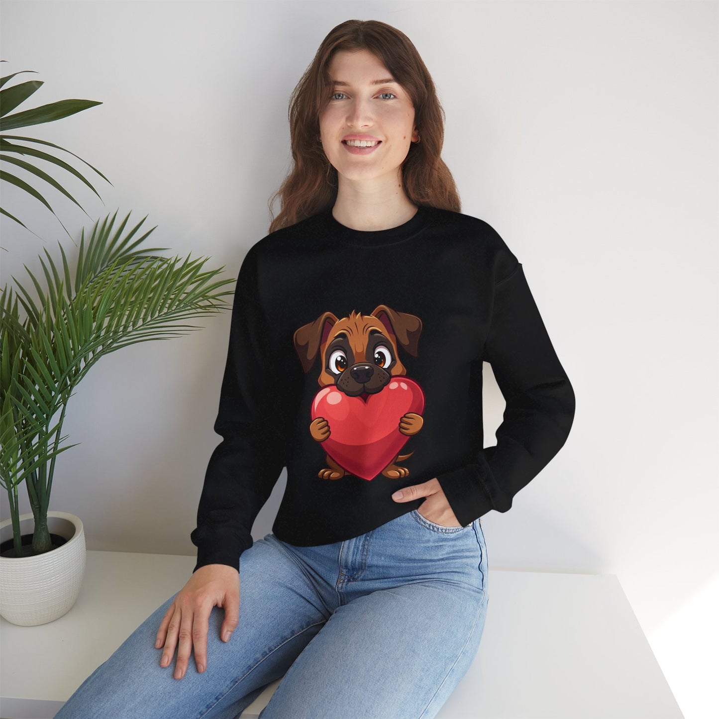 Adorable Puppy Love Heart Crewneck Sweatshirt - Perfect Gift for Dog Lovers