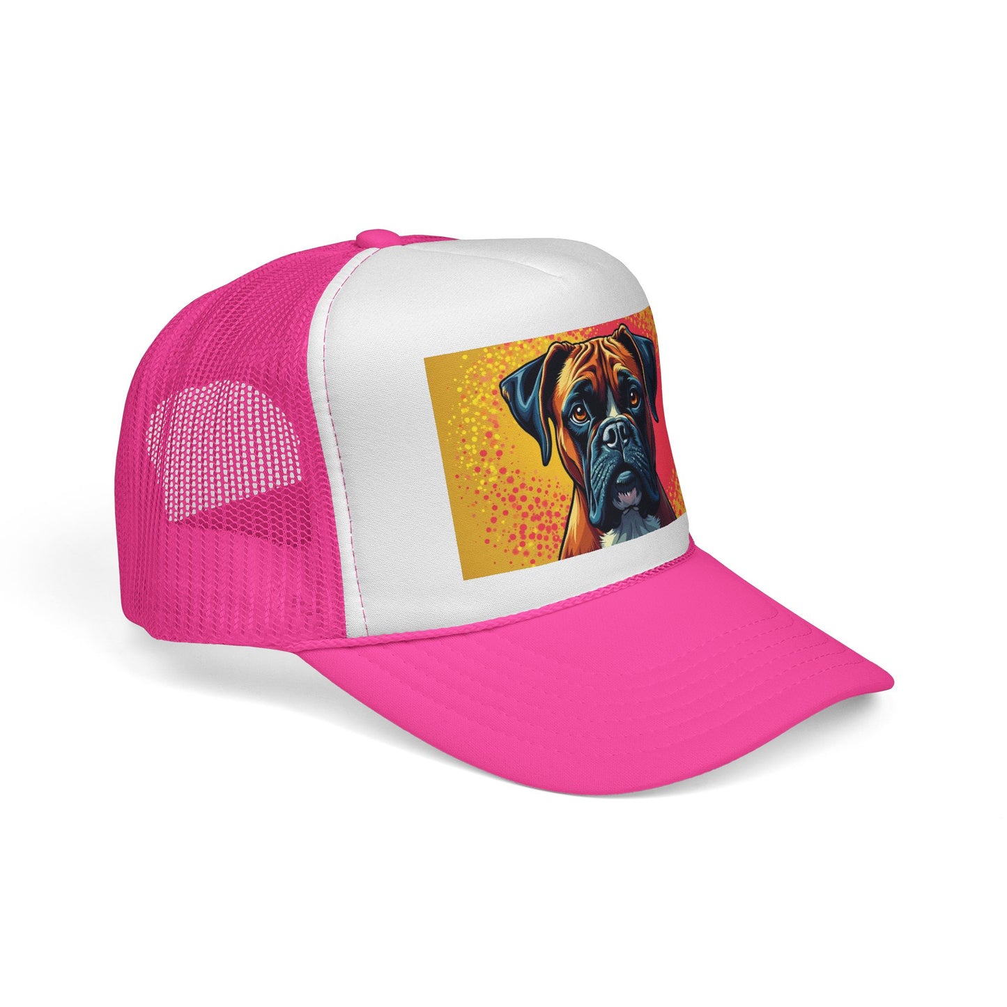 "Pop Art Boxer Dog Trucker Cap - Vibrant Colorful Design | Artistic Snapback Hat | Retro Street Style Baseball Cap for Dog Lovers"