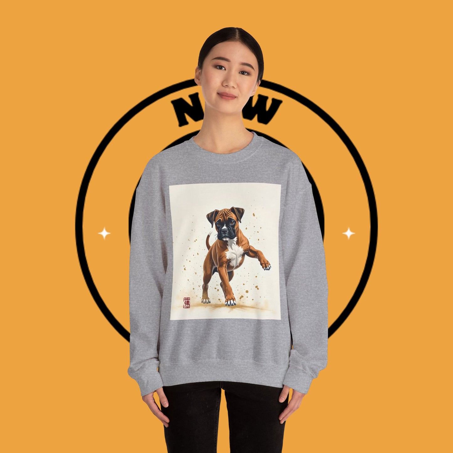 Running Boxer Puppy Crewneck Sweatshirt | Artistic Dog Lover Gift | Dynamic Movement Design