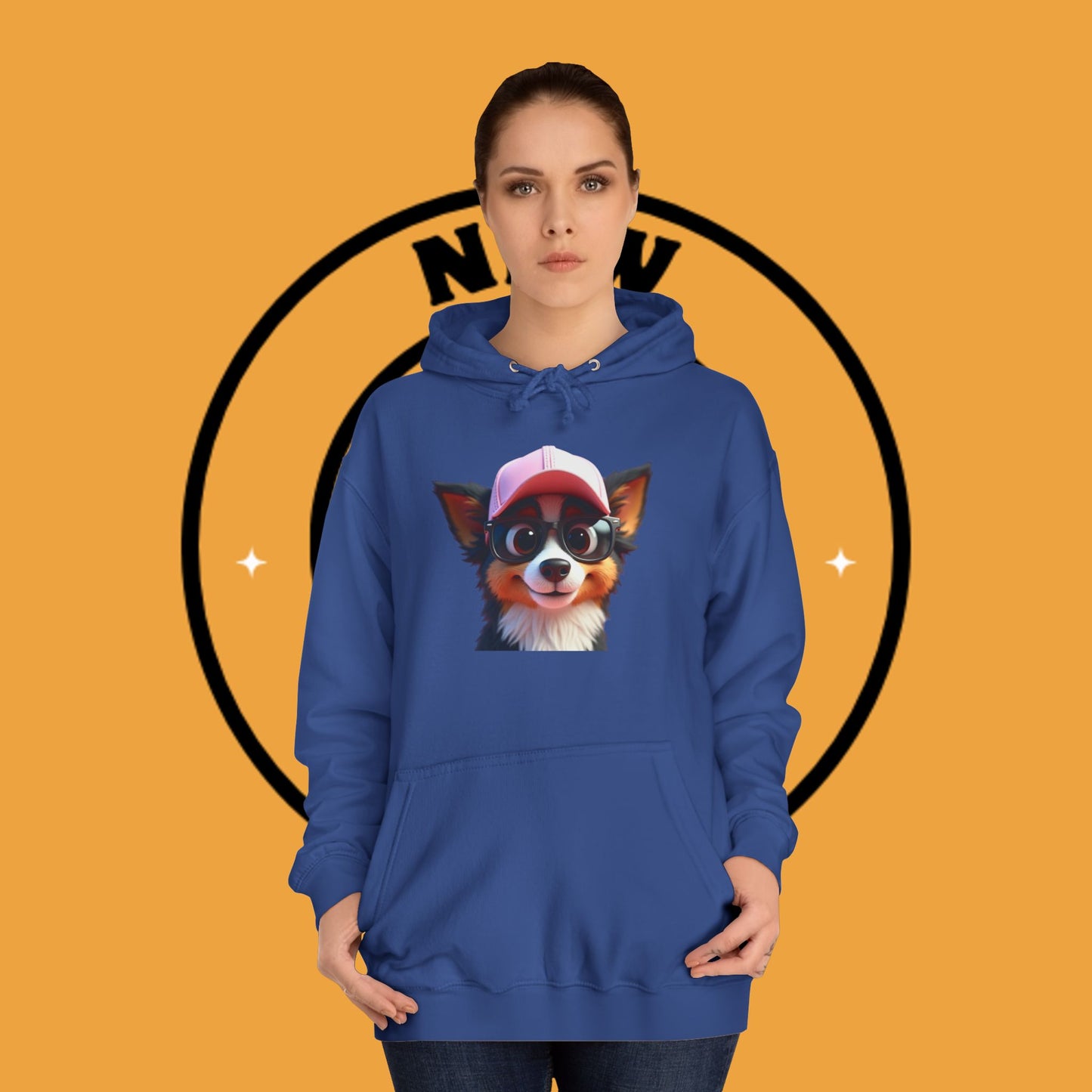 "Hipster Border Collie Puppy with Glasses & Cap Hoodie - Cute Trendy Dog Sweatshirt | Fun Design"