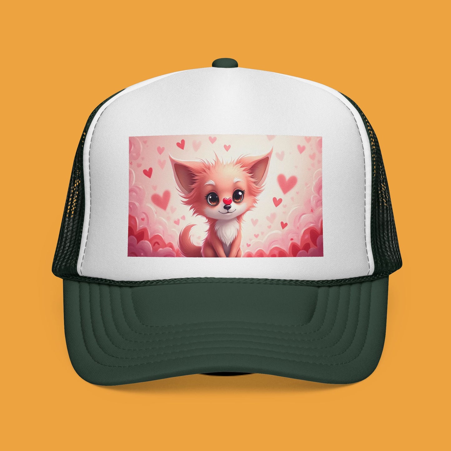 Kawaii Pink Chihuahua Trucker Hat - Cute Heart Design Mesh Cap | Valentine's Day Dog Lover Gift