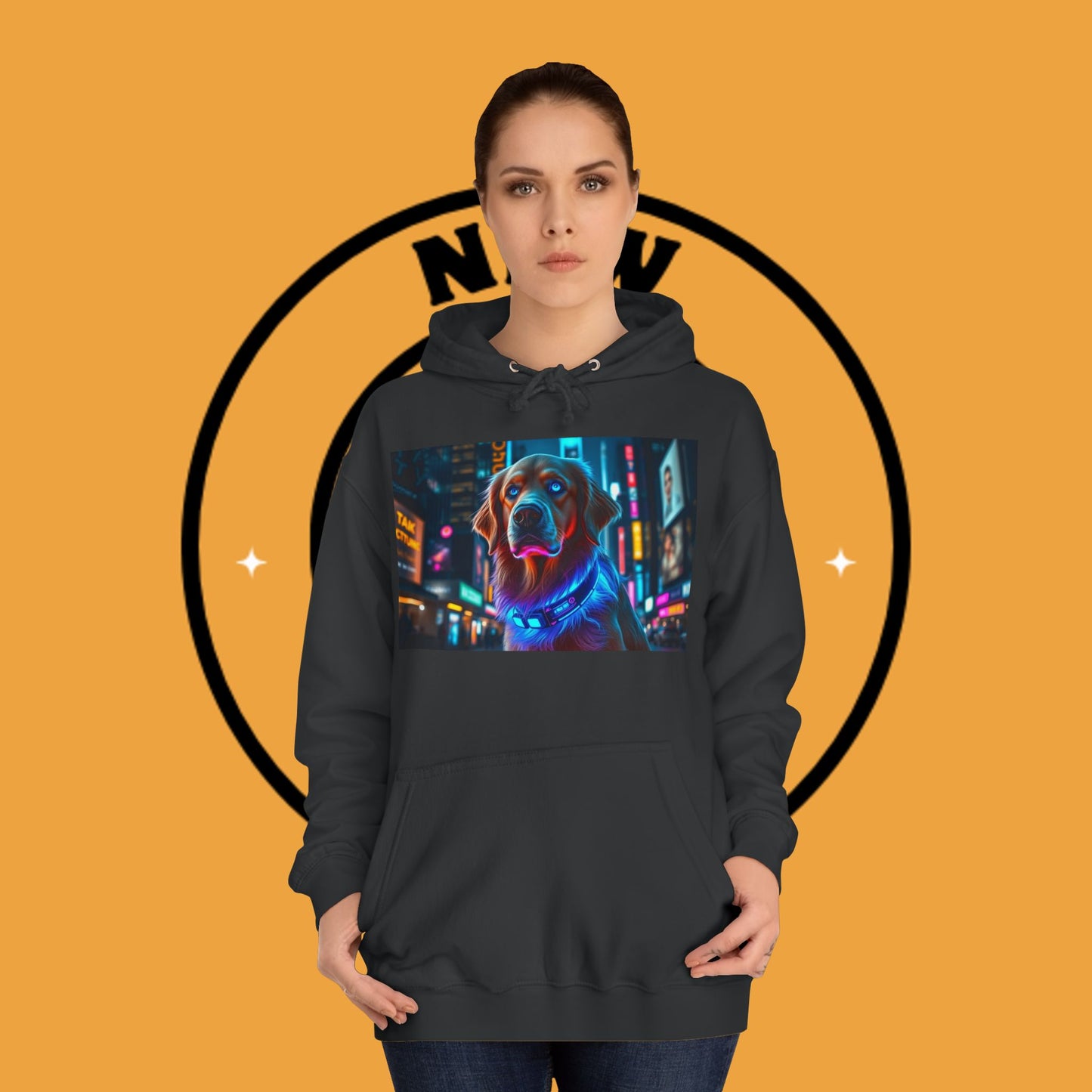 Neon City Lights – Futuristic Urban Dog Hoodie - Unisex Hoodies