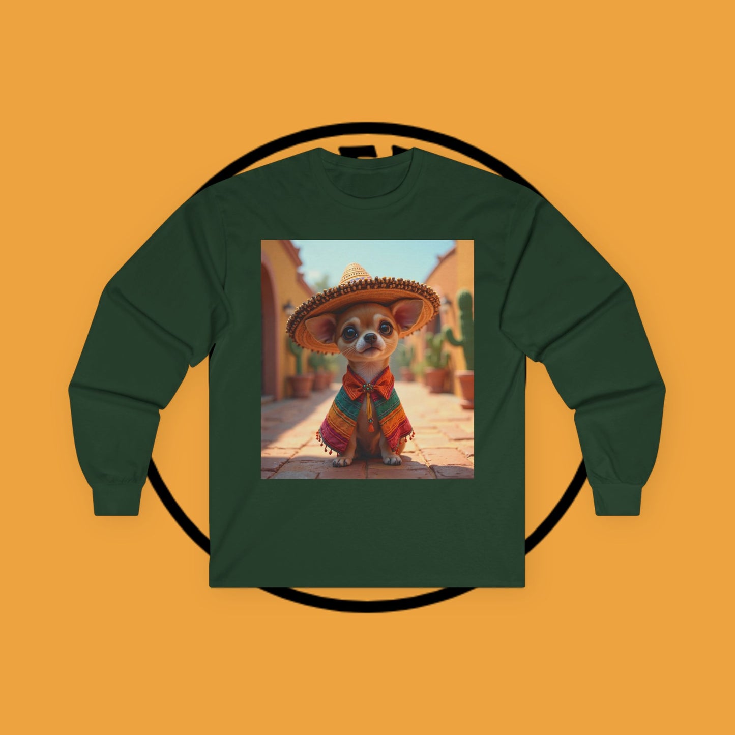 Mariachi Chihuahua Long Sleeve Tee - Authentic Mexican Fiesta Design