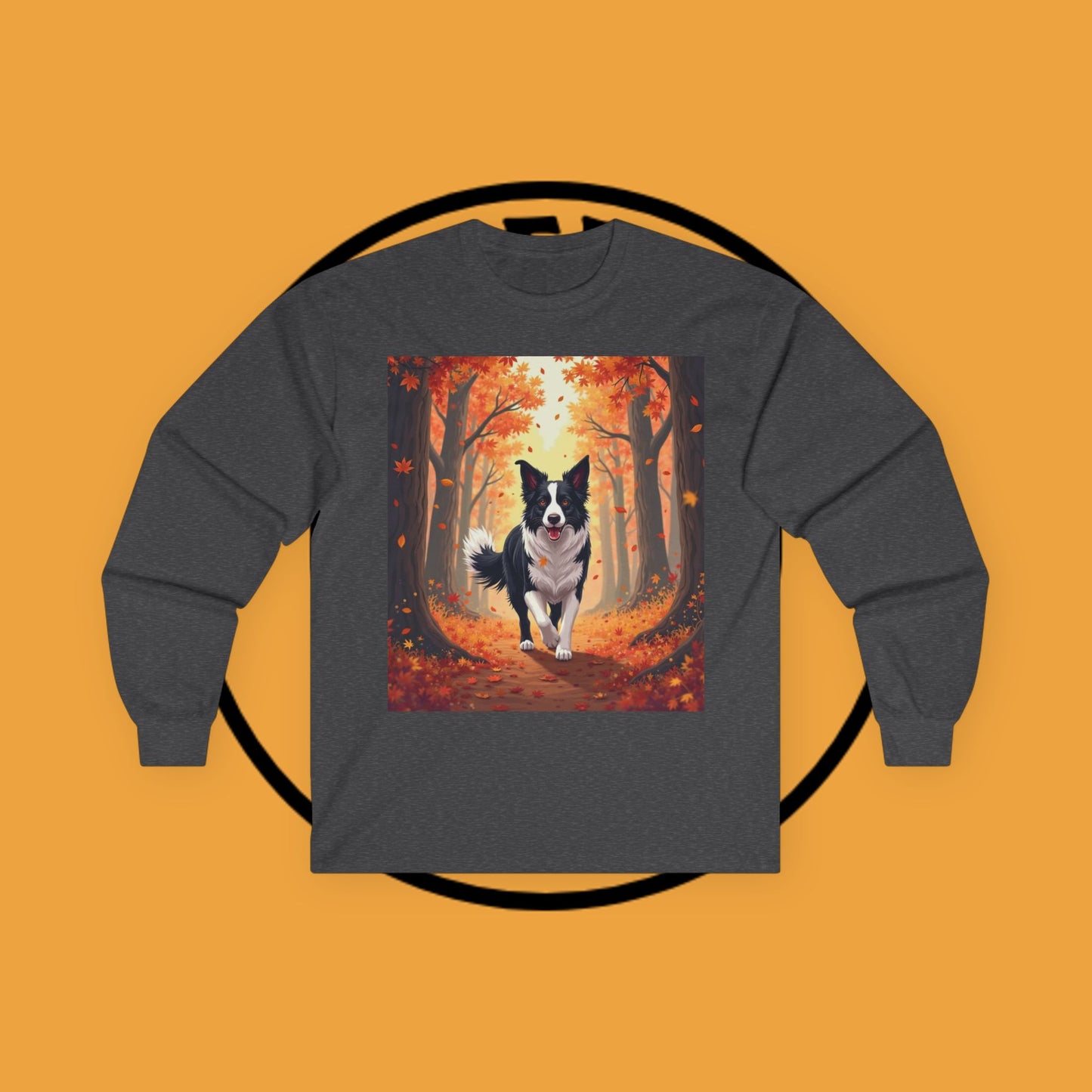 Autumn Border Collie Long Sleeve Tee - Fall Forest Dog Art Shirt | Seasonal Pet Apparel