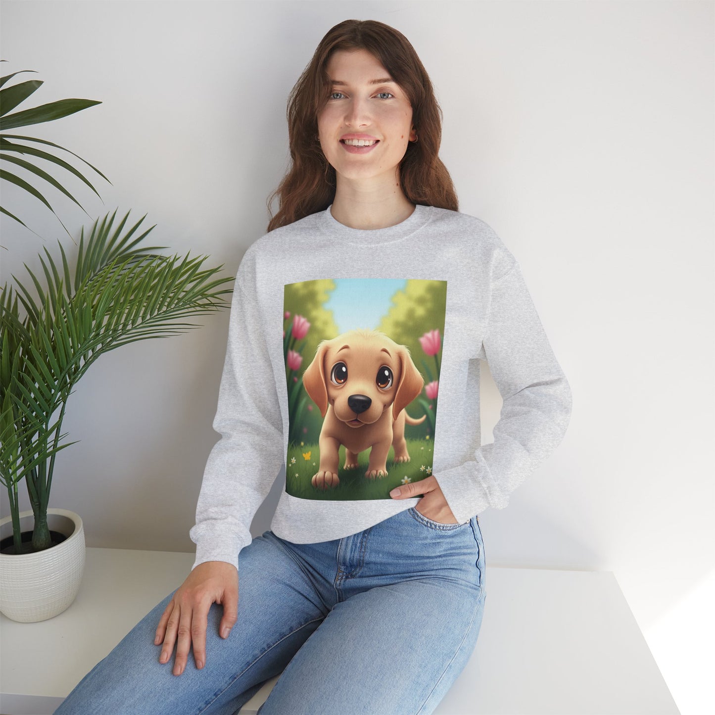 Adorable Golden Retriever Puppy in a Garden with Flowers - Cute Puppy Photo kawaii style