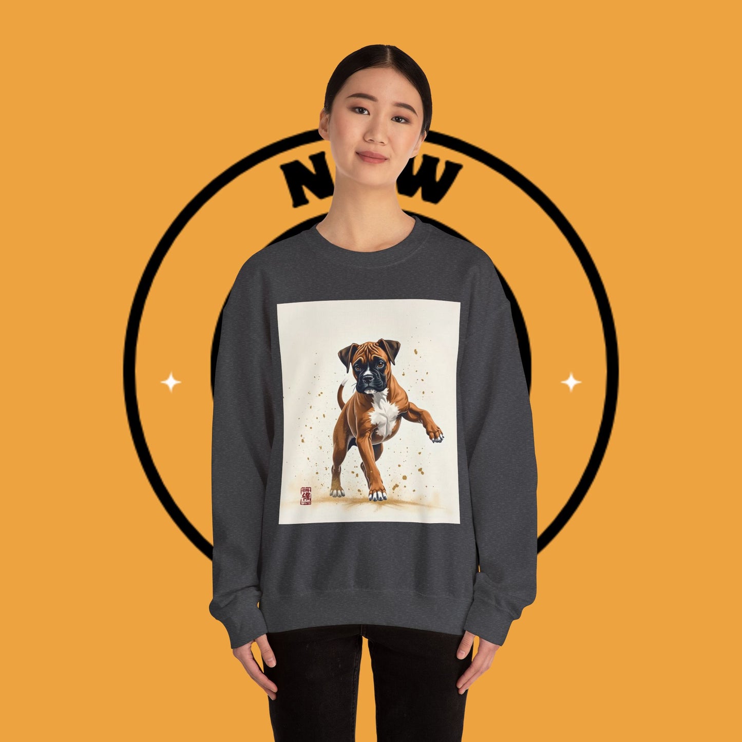Running Boxer Puppy Crewneck Sweatshirt | Artistic Dog Lover Gift | Dynamic Movement Design