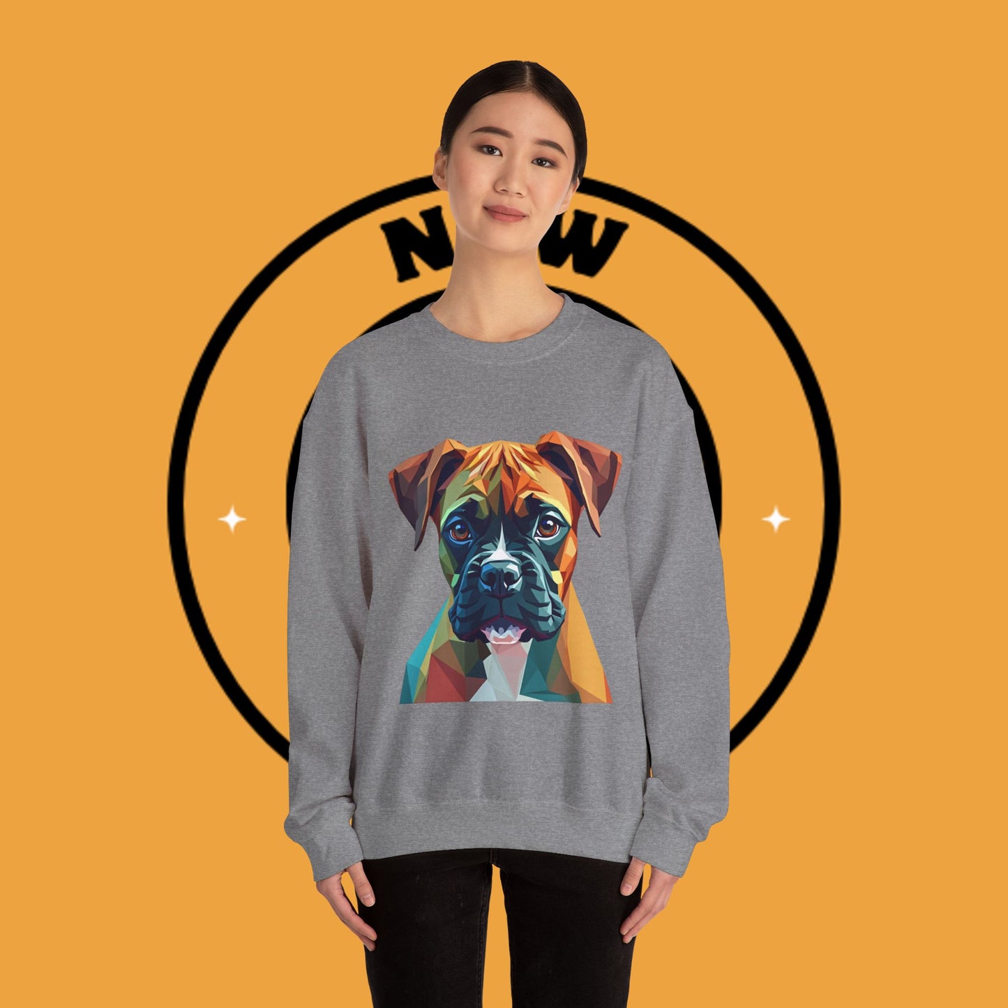 Geometric Boxer Dog Crewneck Sweatshirt - Polygon Art Pet Portrait - Modern Design Lover Gift