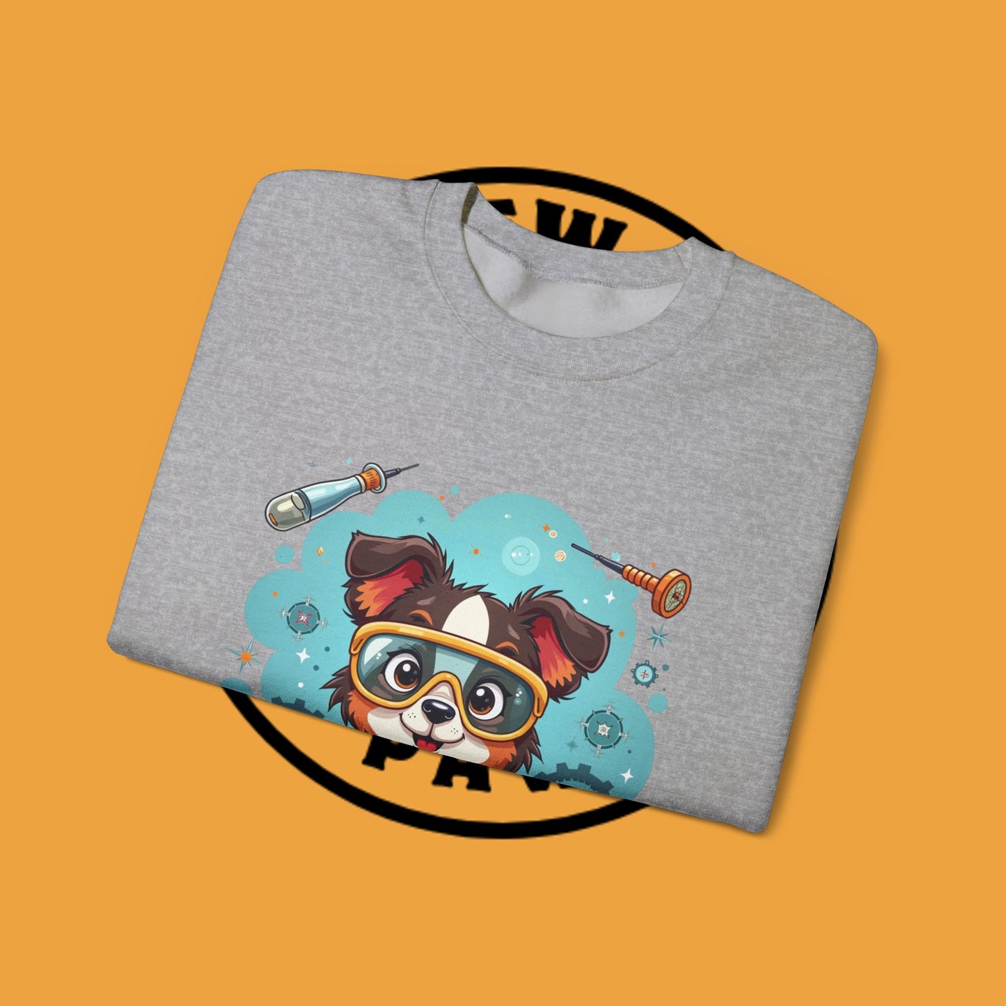 Science Dog Crewneck Sweatshirt - Cute Puppy Scientist with Lab Goggles Design | STEM Lover Gift