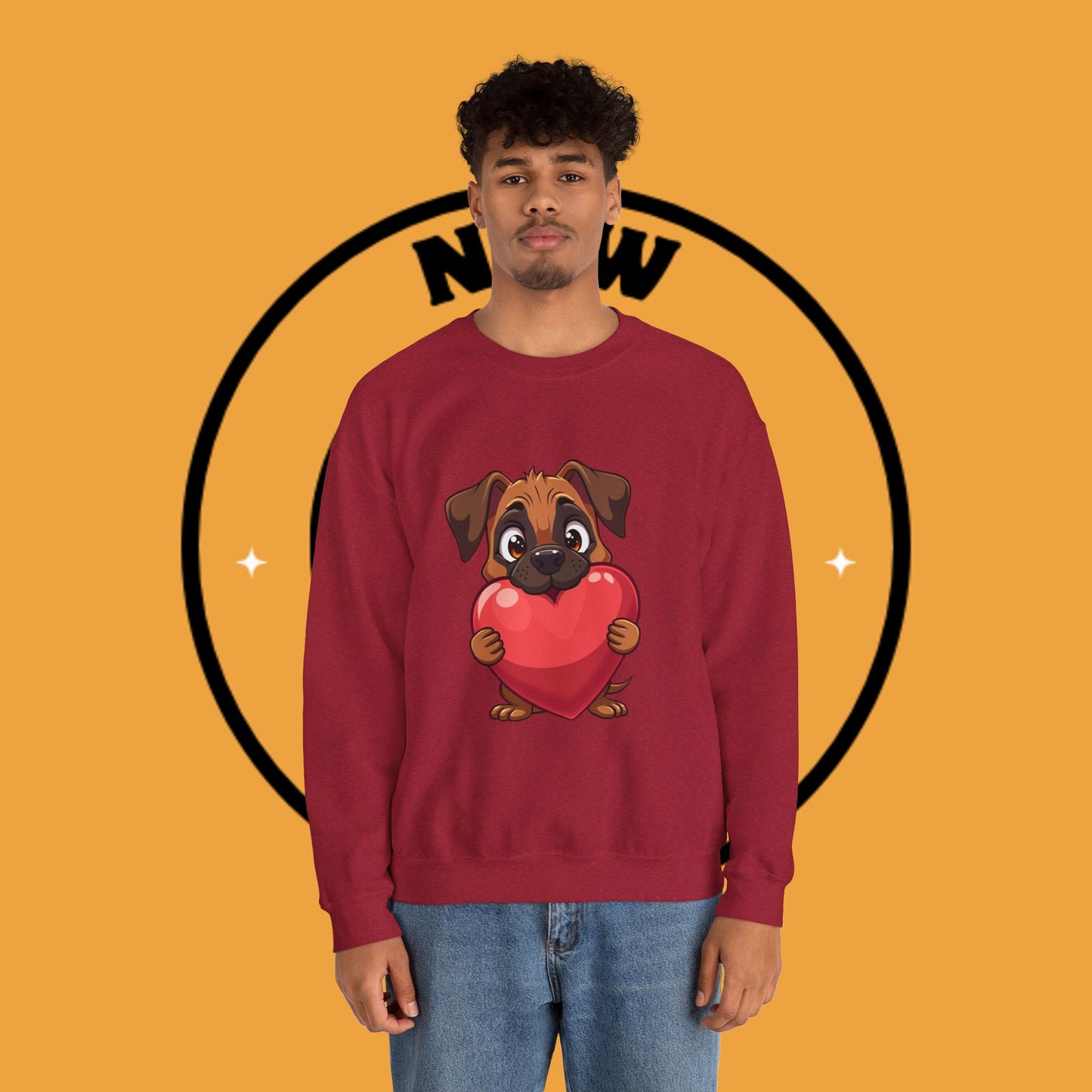 Adorable Puppy Love Heart Crewneck Sweatshirt - Perfect Gift for Dog Lovers