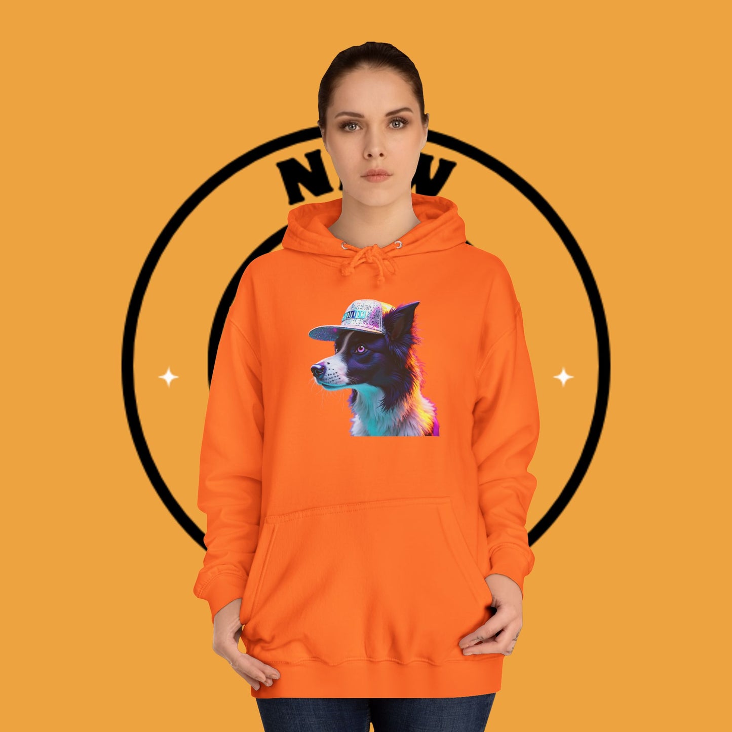 "Neon Rainbow Dog Hoodie - Vibrant Border Collie Street Art Design | Unisex Premium Streetwear"
