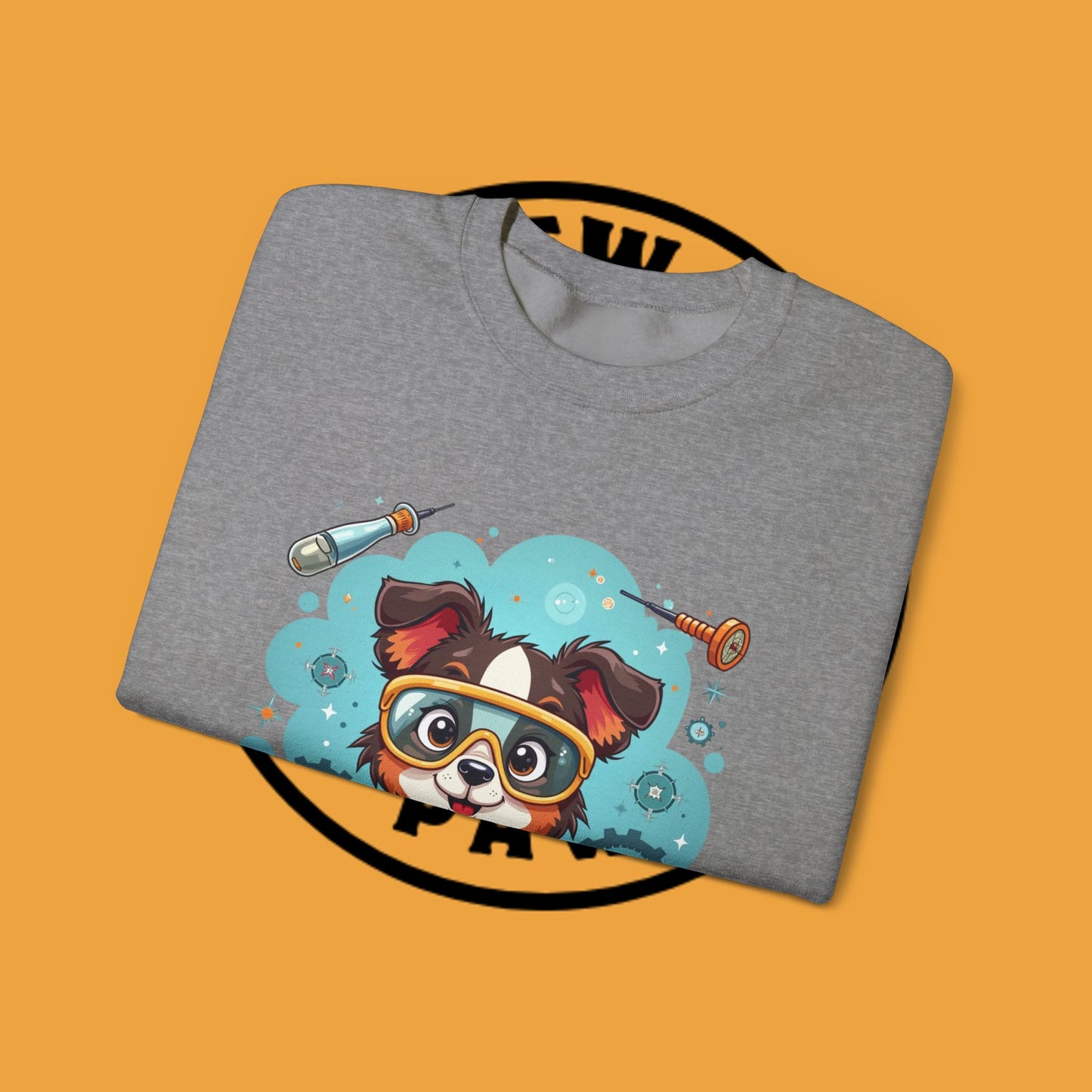 Science Dog Crewneck Sweatshirt - Cute Puppy Scientist with Lab Goggles Design | STEM Lover Gift