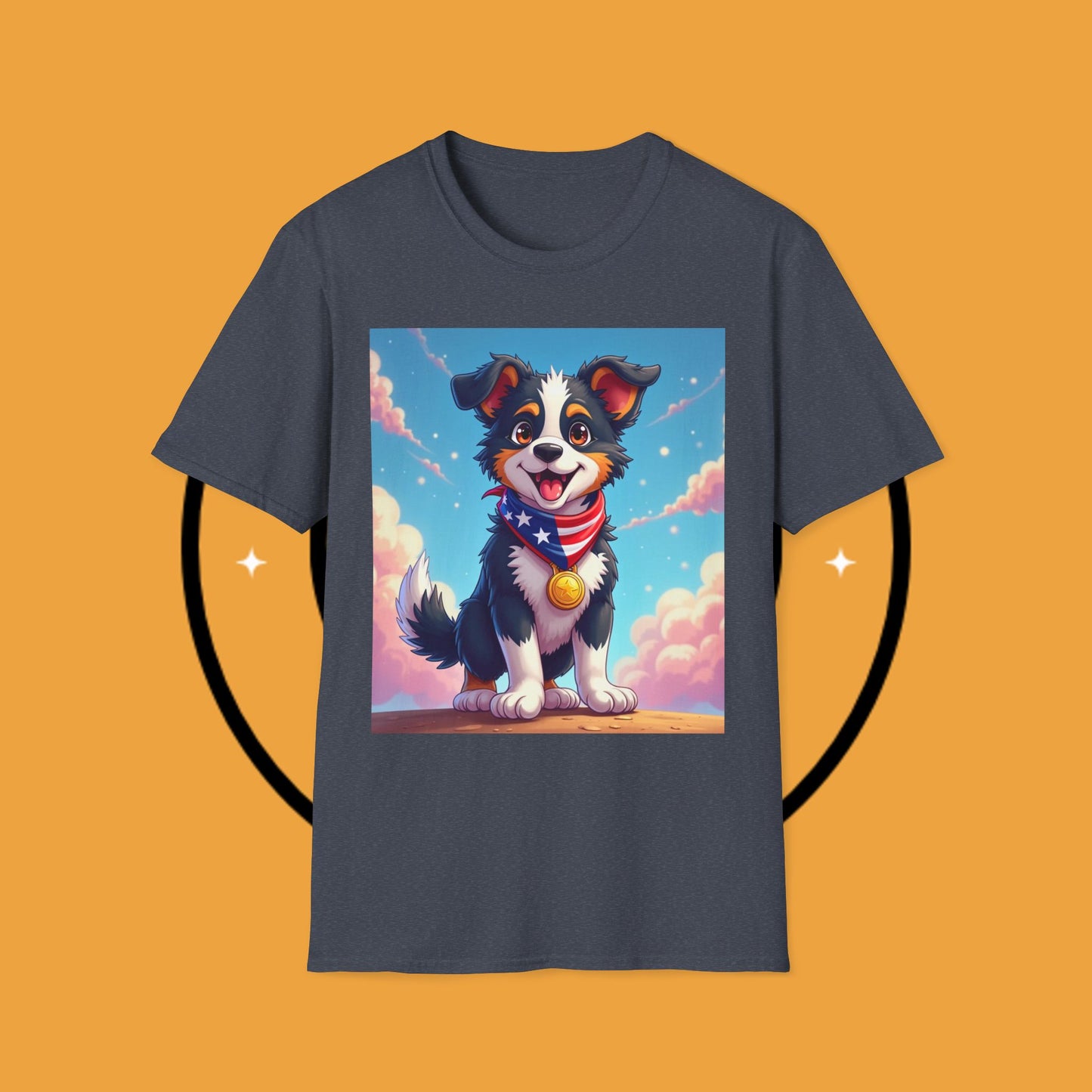 "All-American Champion Puppy" - Patriotic Hero Dog T-Shirt - Patriotic Puppy Dog T-Shirt - American Flag Bandana Champion Dog Tee | USA Pride Pet Lover Gift
