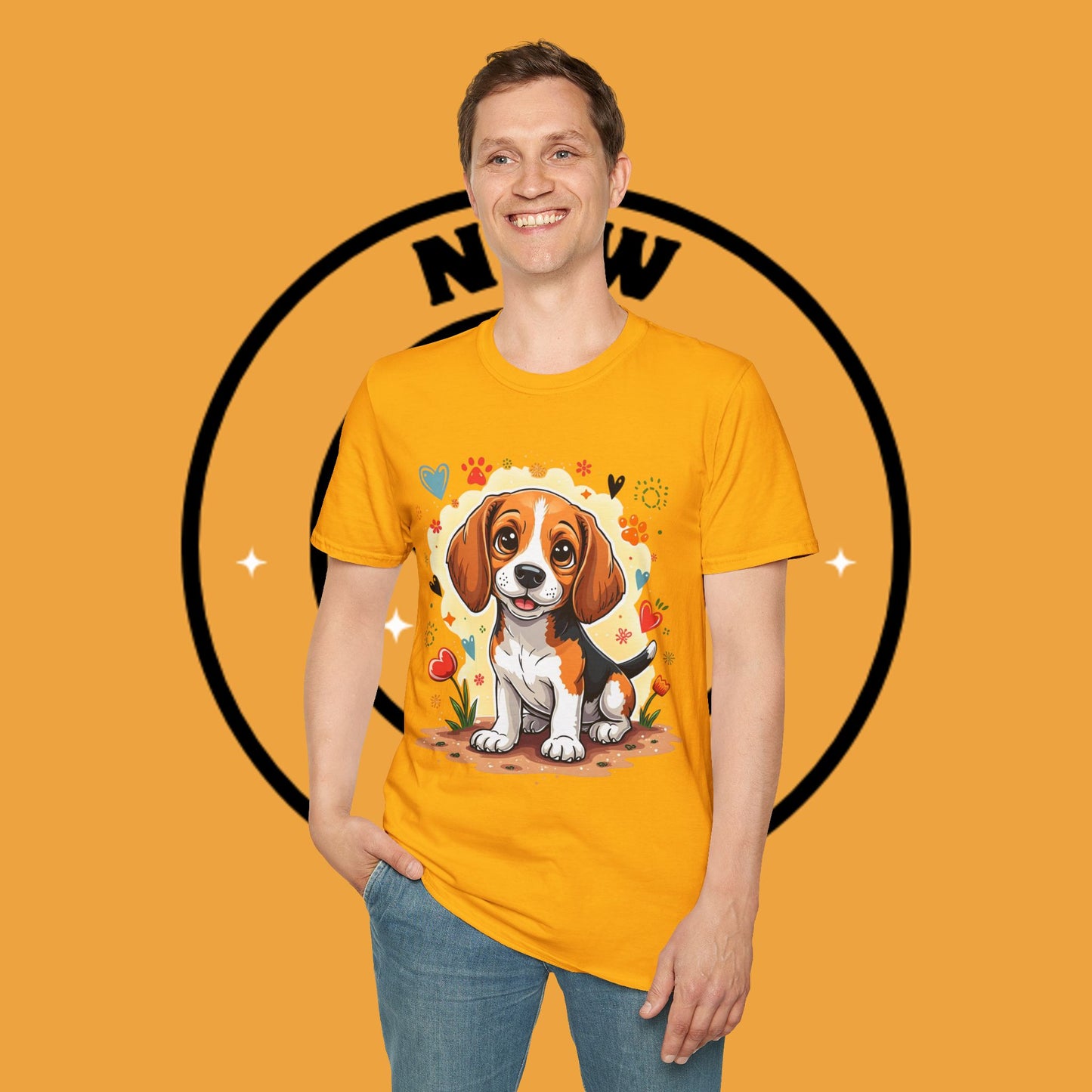 Adorable Beagle Puppy with Hearts & Paws T-Shirt - Cute Dog Love Design Graphic Tee