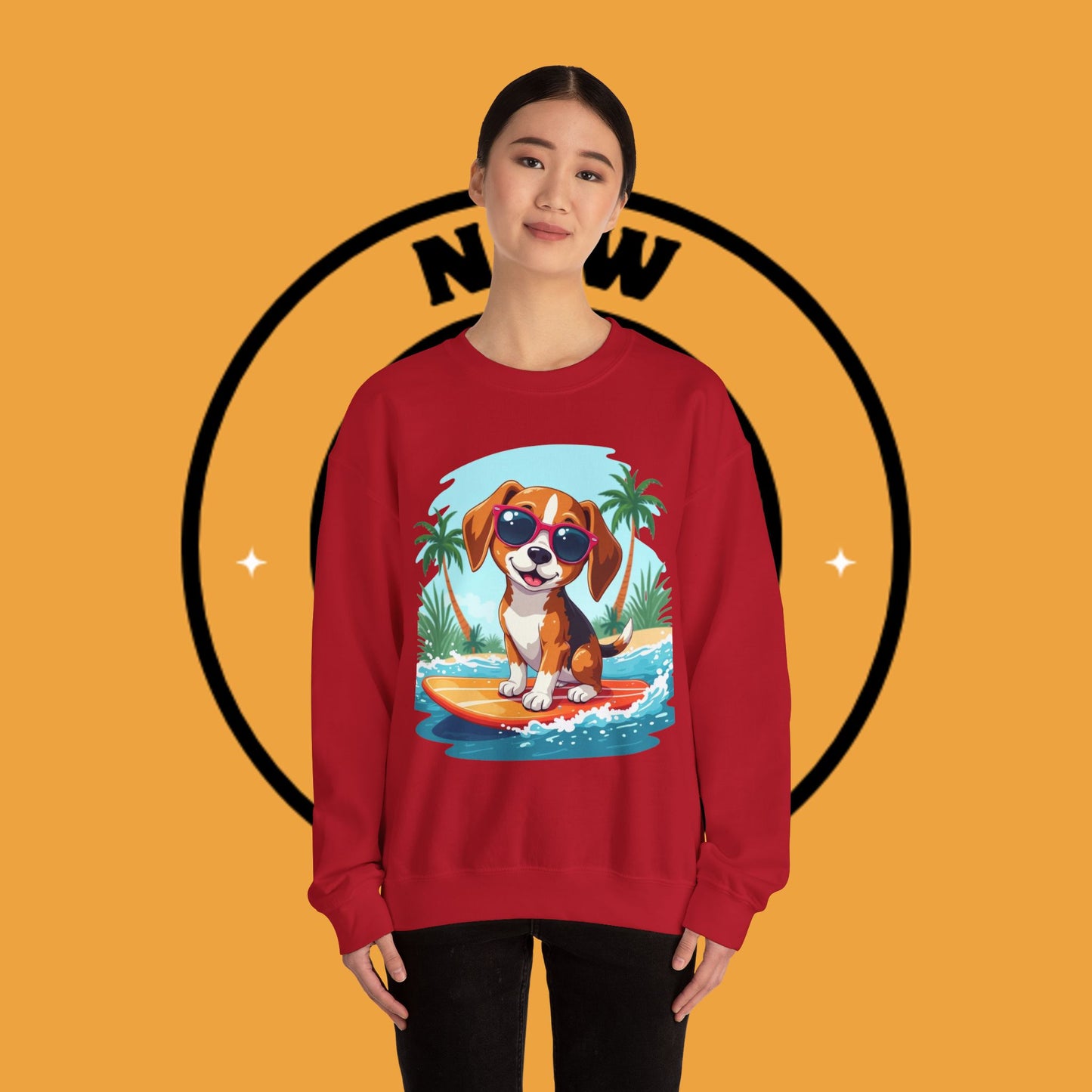 Dog Lover Crewneck Sweatshirt - Beagle surfista - Cool Summer Beagle Surfboard Sweatshirt β Perfect for Beach Vibes!